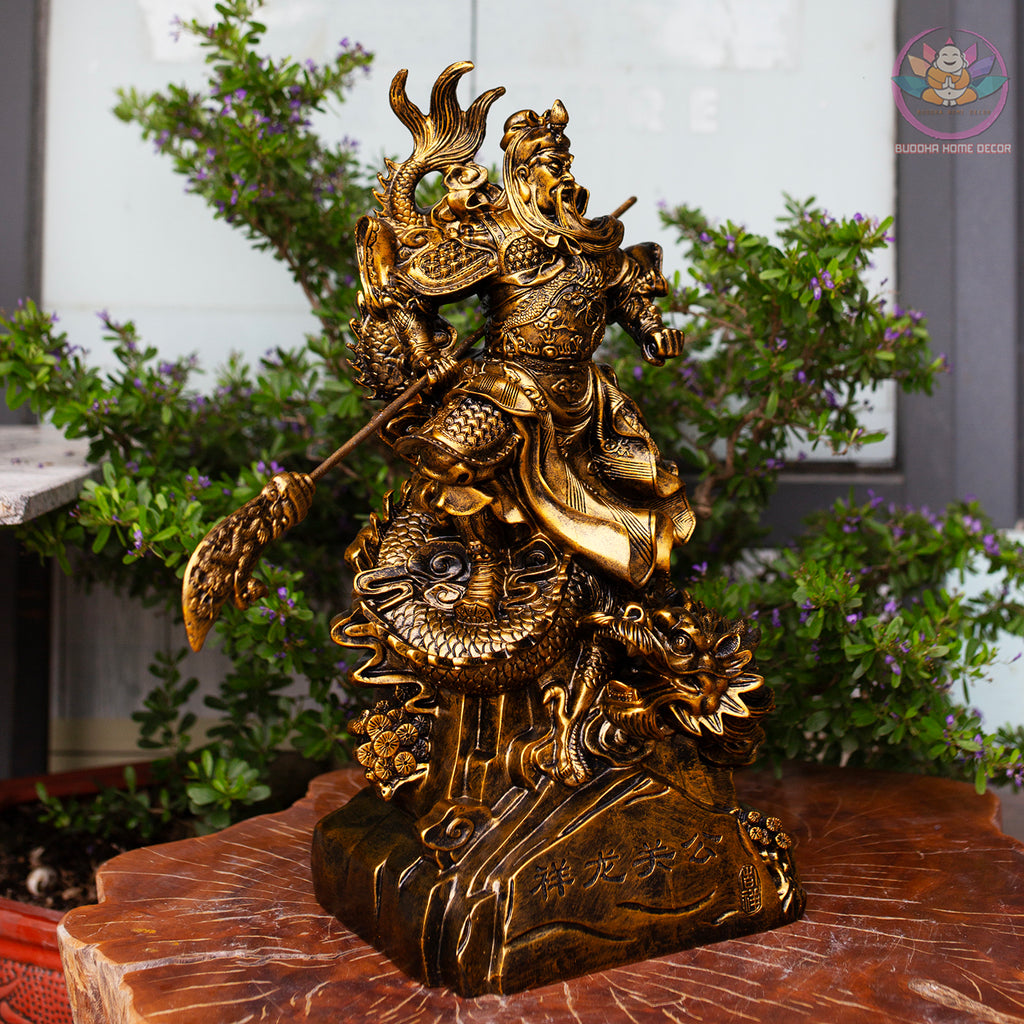 Guan Yu Riding Dragon Statue – Guardian of Loyalty and Courage, Handcrafted Resin Art