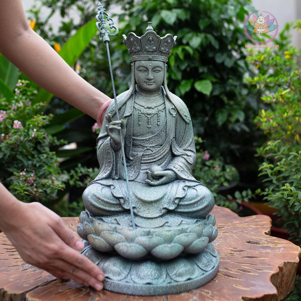 Ksitigarbha Bodhisattva Statue 15.7" – Resin Jizo Buddha Sculpture, Buddhist Altar Decor, Zen Meditation Figurine, Spiritual Gift
