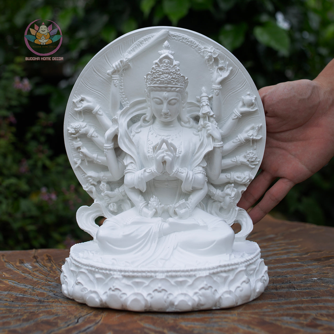 Cundi Bodhisattva Statue 9.4" – White Resin Multi-Armed Buddha for Home & Altar Decor