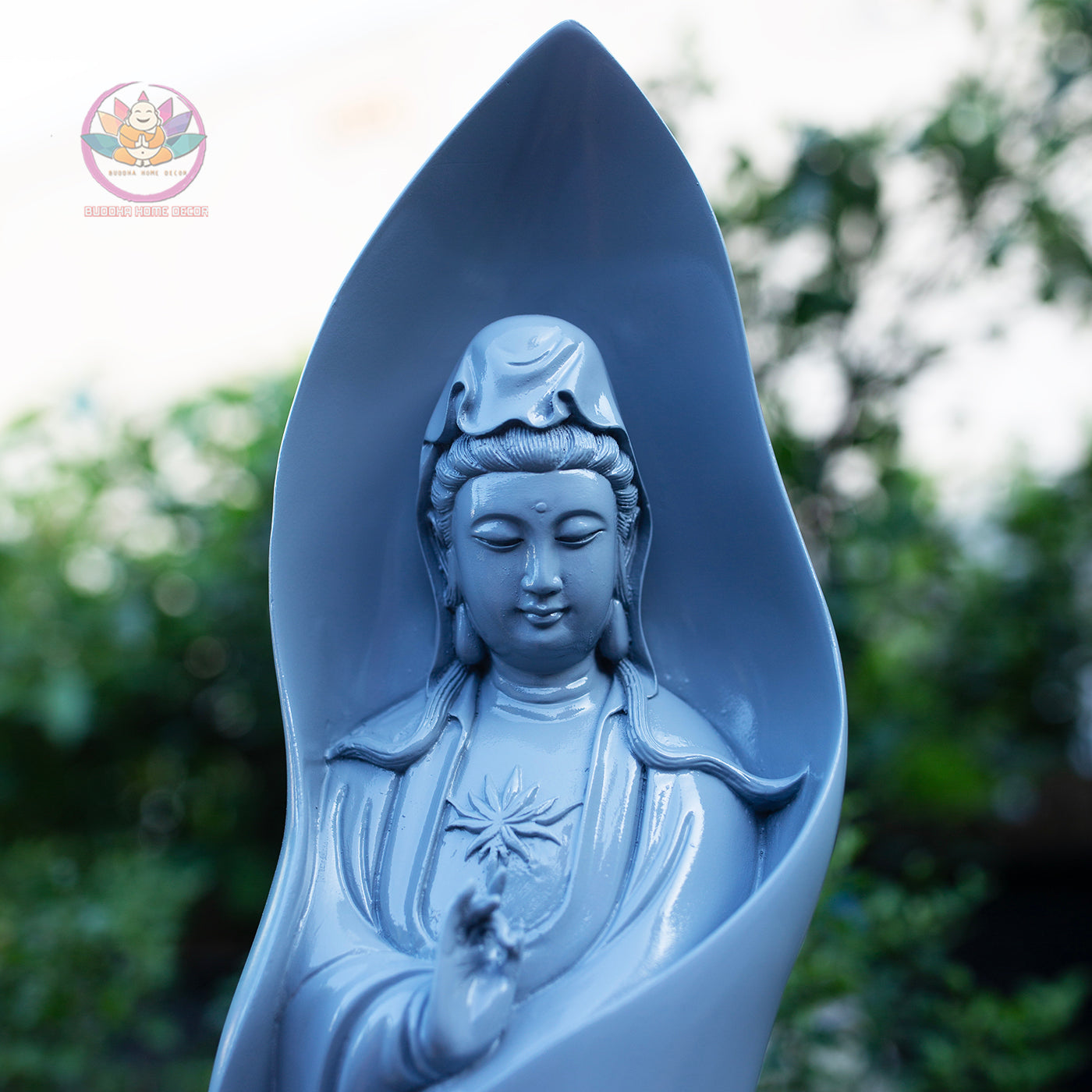Modern Quan Yin Statue 18.9" | Grey Jade Finish | Standing Guanyin Bodhisattva Home and Altar Decor
