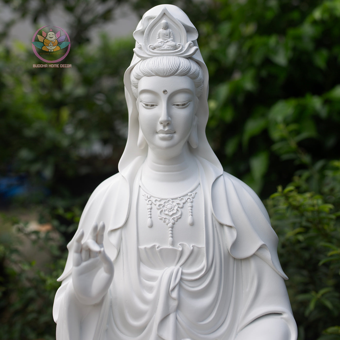 White Buddha Statue Set – Shakyamuni 57 cm, Ksitigarbha and Quan Yin 50 cm | Composite Resin and Stone Powder | Buddhist Altar Decor