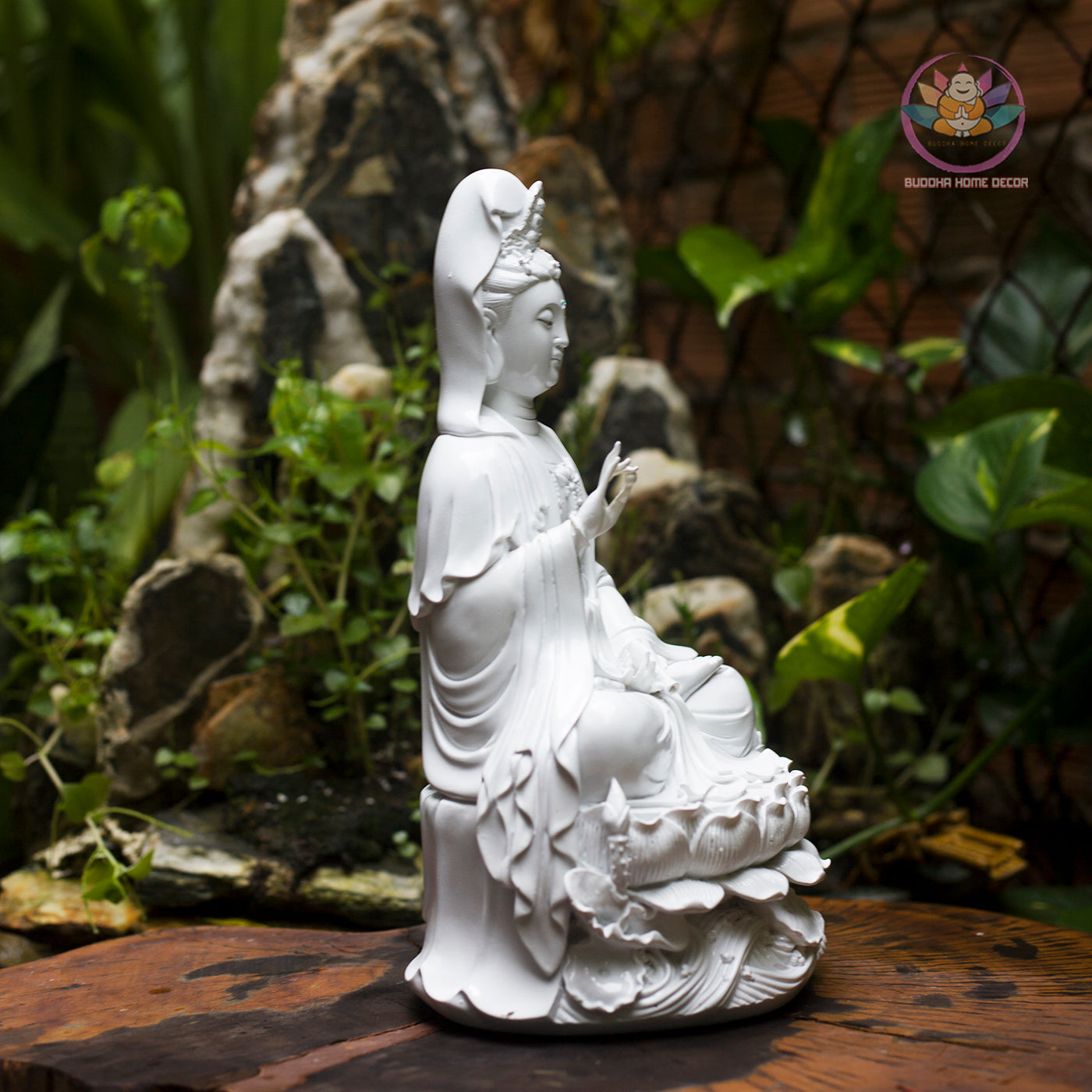 White Guanyin Statue 11.8” | Kuan Yin Goddess of Mercy Figurine | Resin Sculpture for Altar, Zen Home, Meditation, Spiritual Gift