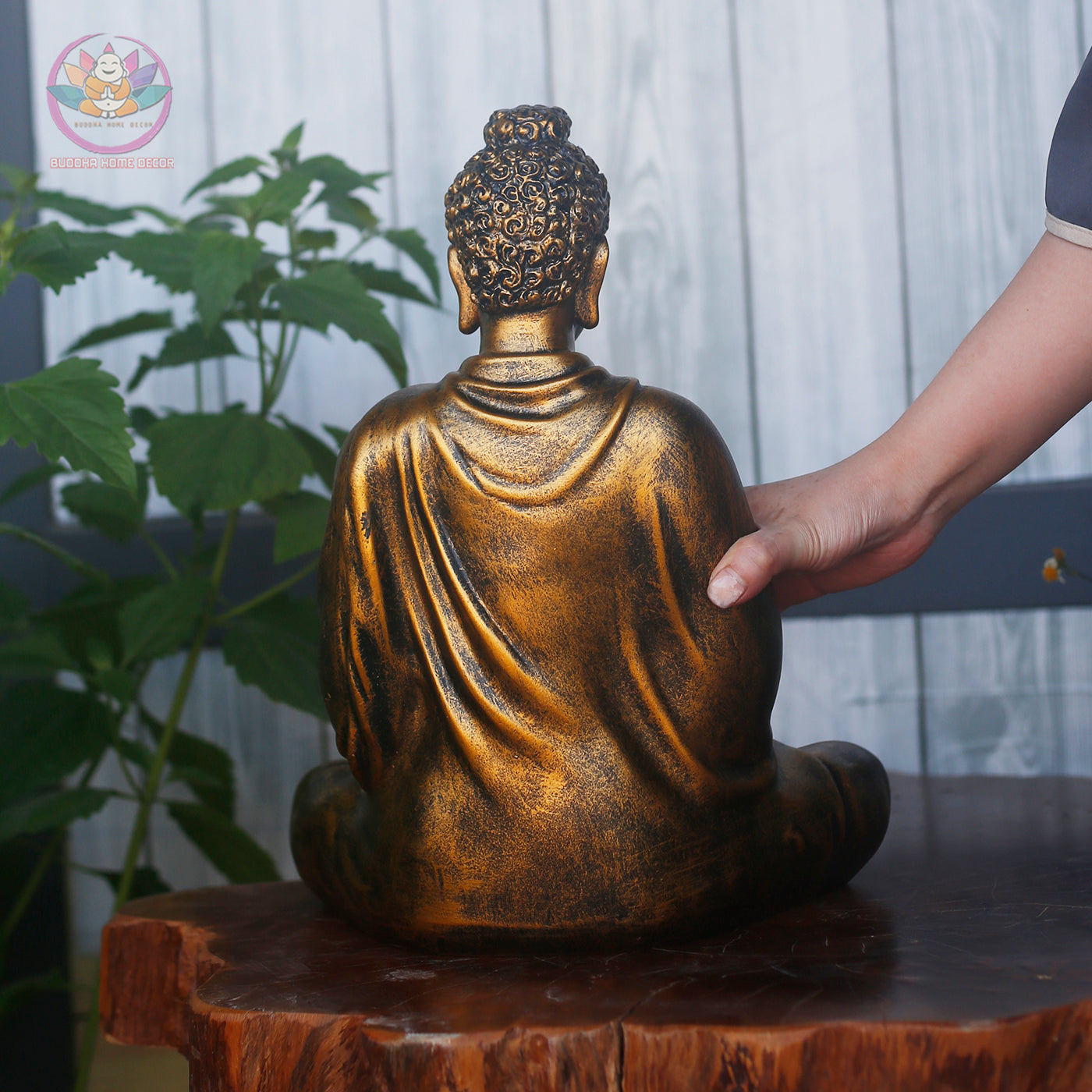 Antique Bronze Shakyamuni Buddha Statue – 13.7" Resin Sculpture | Vintage Look for Meditation, Home Altar & Spiritual Gift