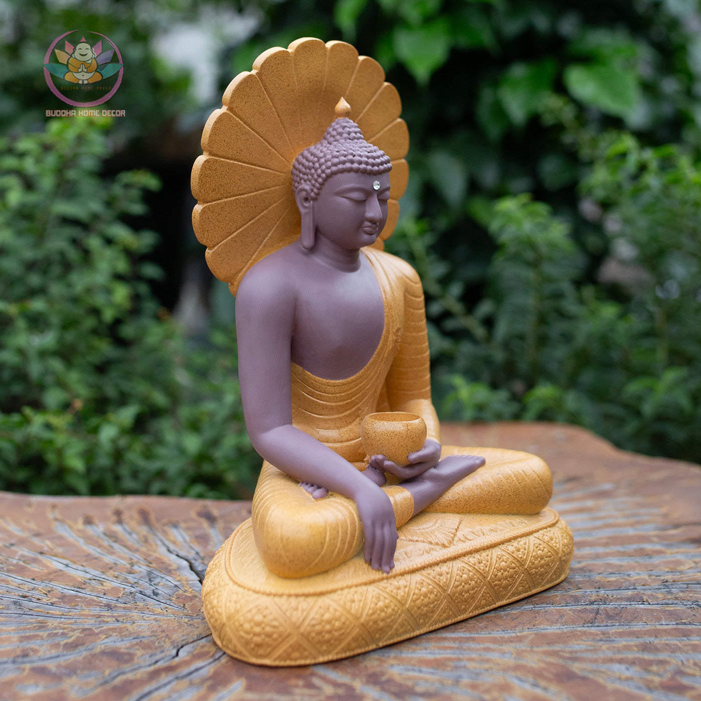 Jade Buddha Statue 9.4" – Resin & Stone Powder Seated Buddha with Halo