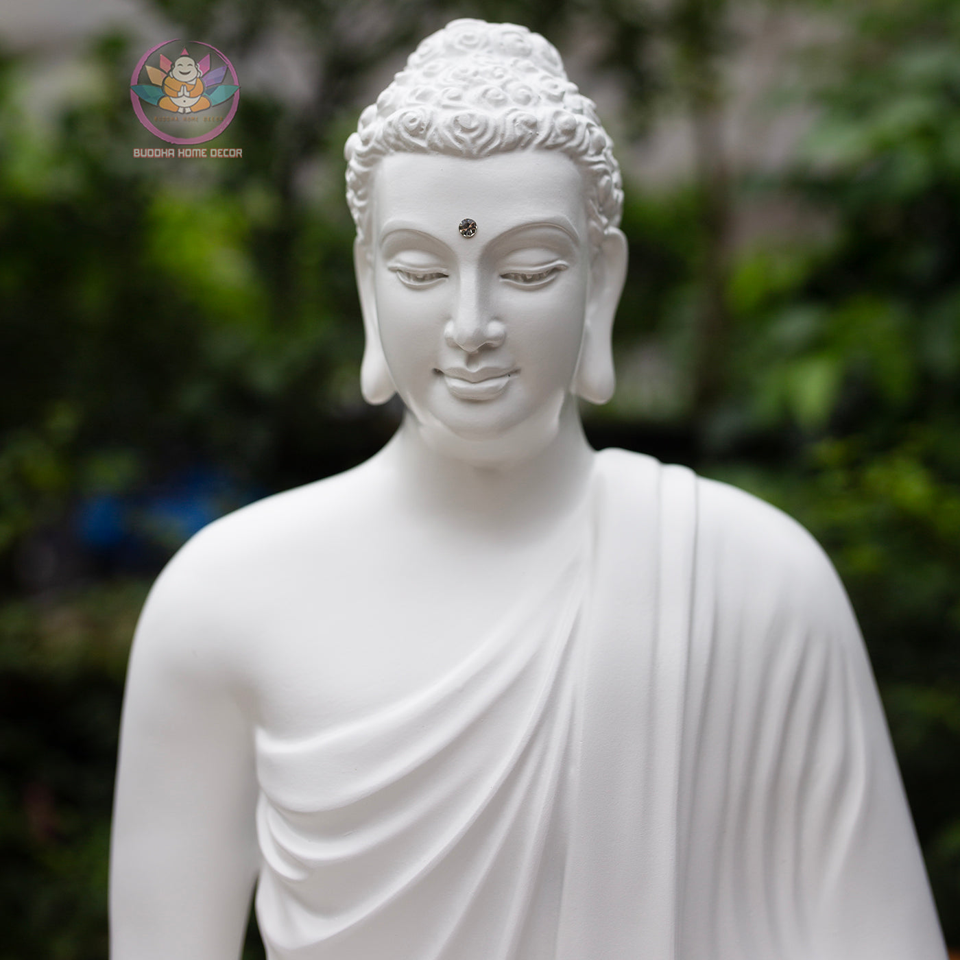 White Shakyamuni Buddha Statue – 37cm Resin Stone Sculpture | Meditating Buddha Figurine