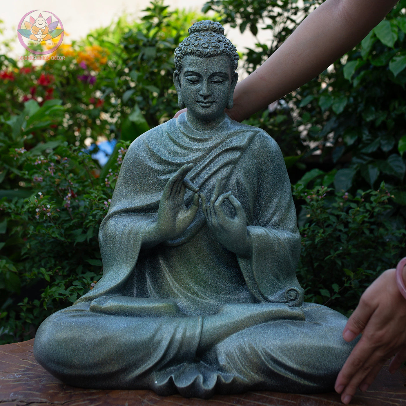 Granite-Style Buddha Statue – 19.7" (50cm) Vitarka Mudra | Shakyamuni Turning Dharma Wheel | Stone-Look Resin Sculpture | Vietnam Handmade
