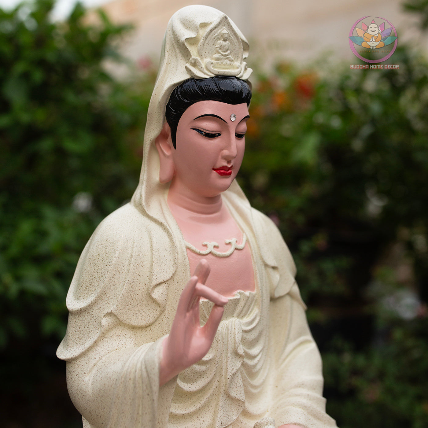 Guanyin Bodhisattva Statue 17.7" – Kwan Yin Seated on Lotus Pedestal, Goddess of Mercy Sculpture
