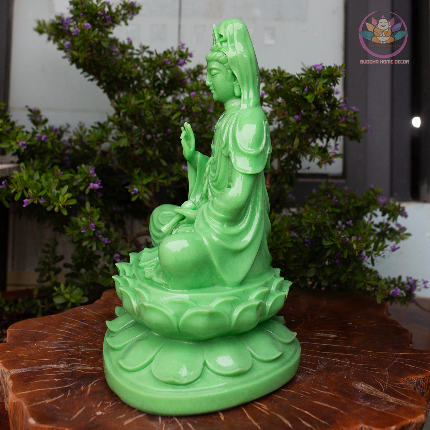 Jade Green Guanyin Statue – 17.7" Resin Kwan Yin Bodhisattva Figurine – Asian Spiritual Decor for Home Altar, Zen Space, or Meditation Gift