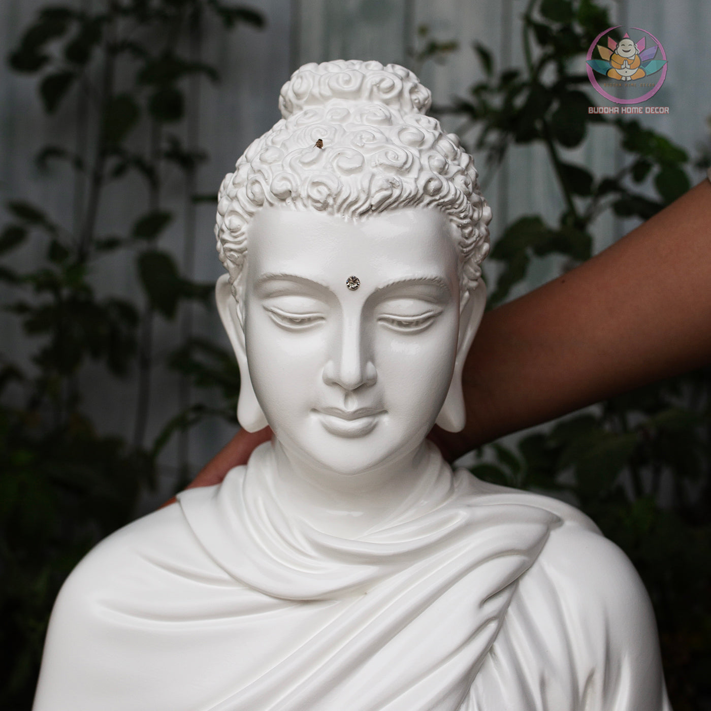 Silver Stone Buddha Statue – 20.5" (52cm) Shakyamuni in Meditation | Metallic Matte Finish | Handcrafted Resin Sculpture from Vietnam