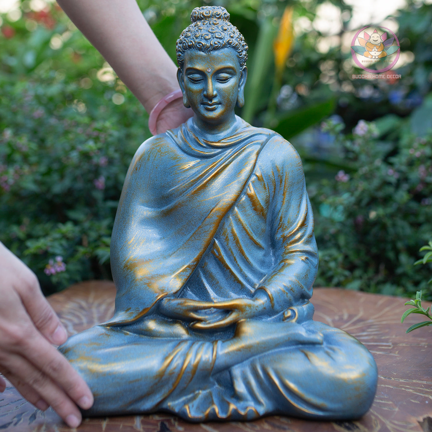 Large Blue Buddha Statue 13.8” | Meditating Buddha Figurine | Resin Sculpture for Altar, Zen Garden, Yoga Studio, Spiritual Gift