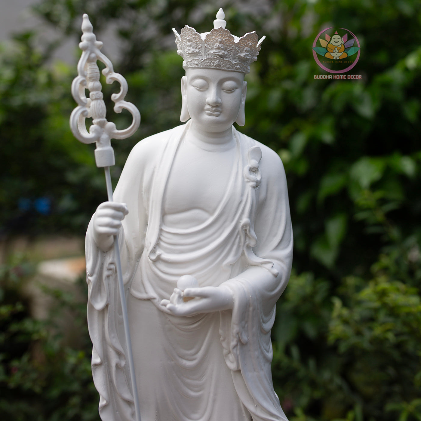 Kṣitigarbha Bodhisattva Statue 50 cm | White Finish Standing Jizo Buddha | Buddhist Altar and Home Decor