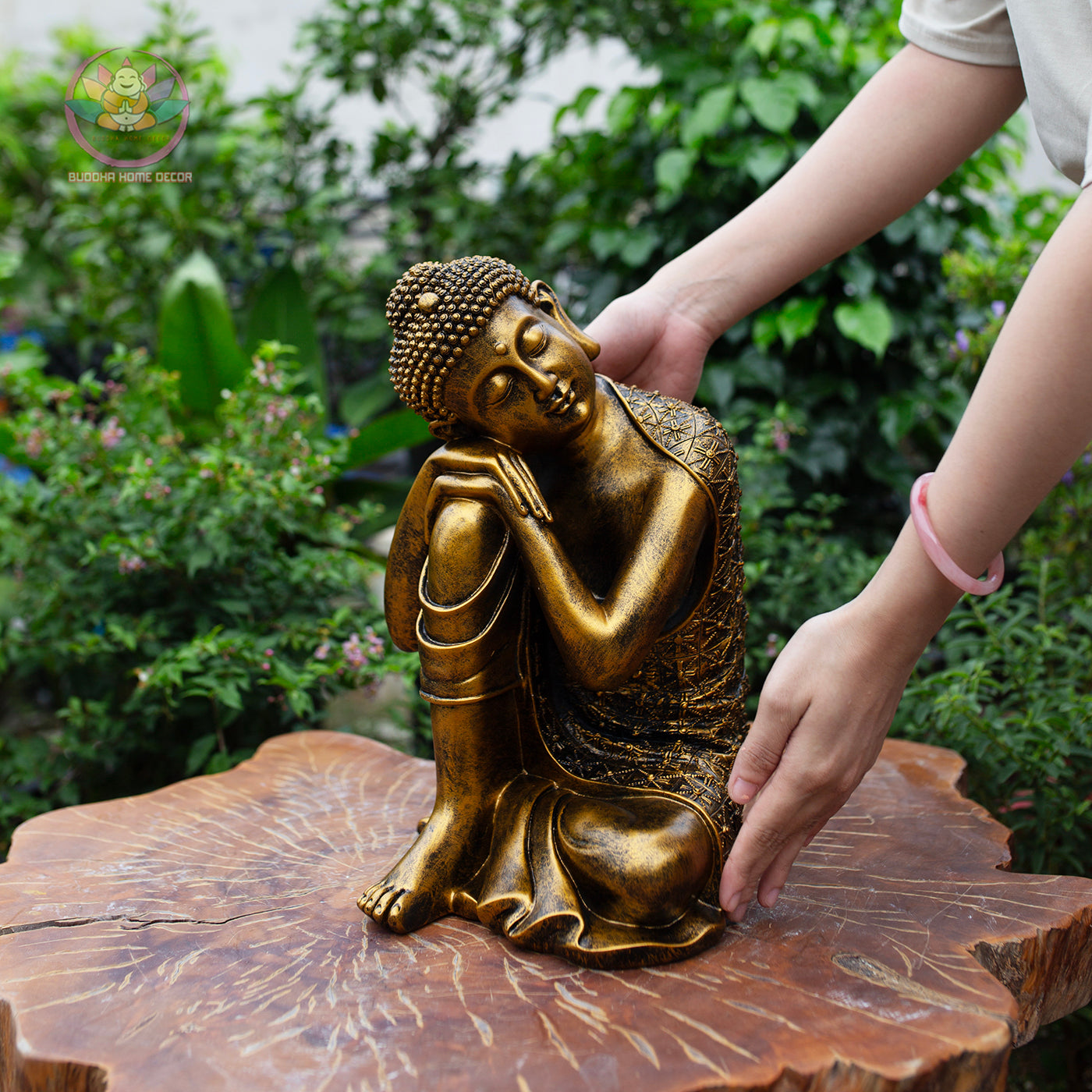 Resting Buddha Statue – 14.2" (36cm) Peaceful Meditation Figure | Handcrafted Resin Sculpture | Zen Decor in 3 Colors | Vietnamese Statue