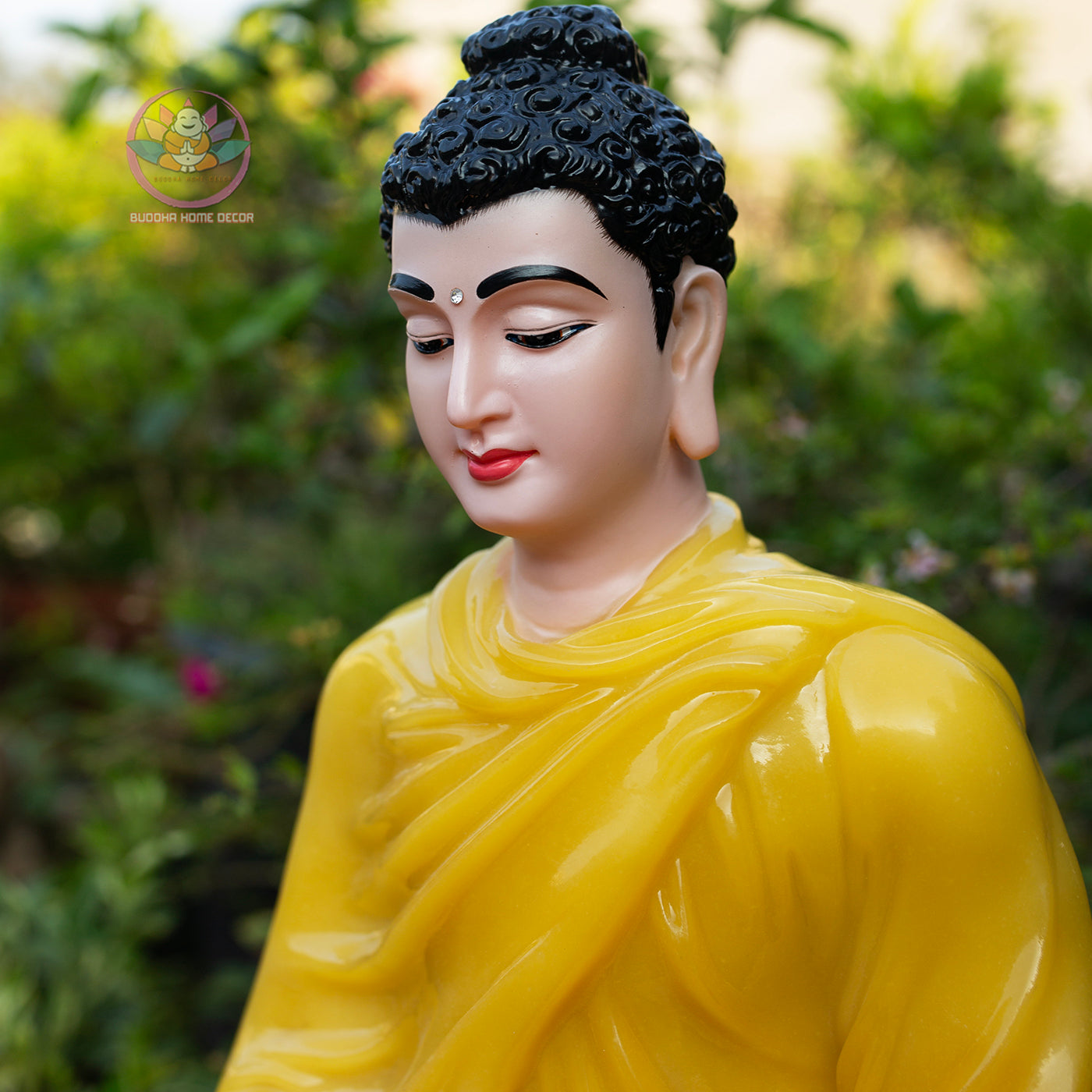 Shakyamuni Buddha Statue on 2-Layer Lotus Base – 50cm | Yellow Quartz Finish | Meditation Buddha | Spiritual Home Decor