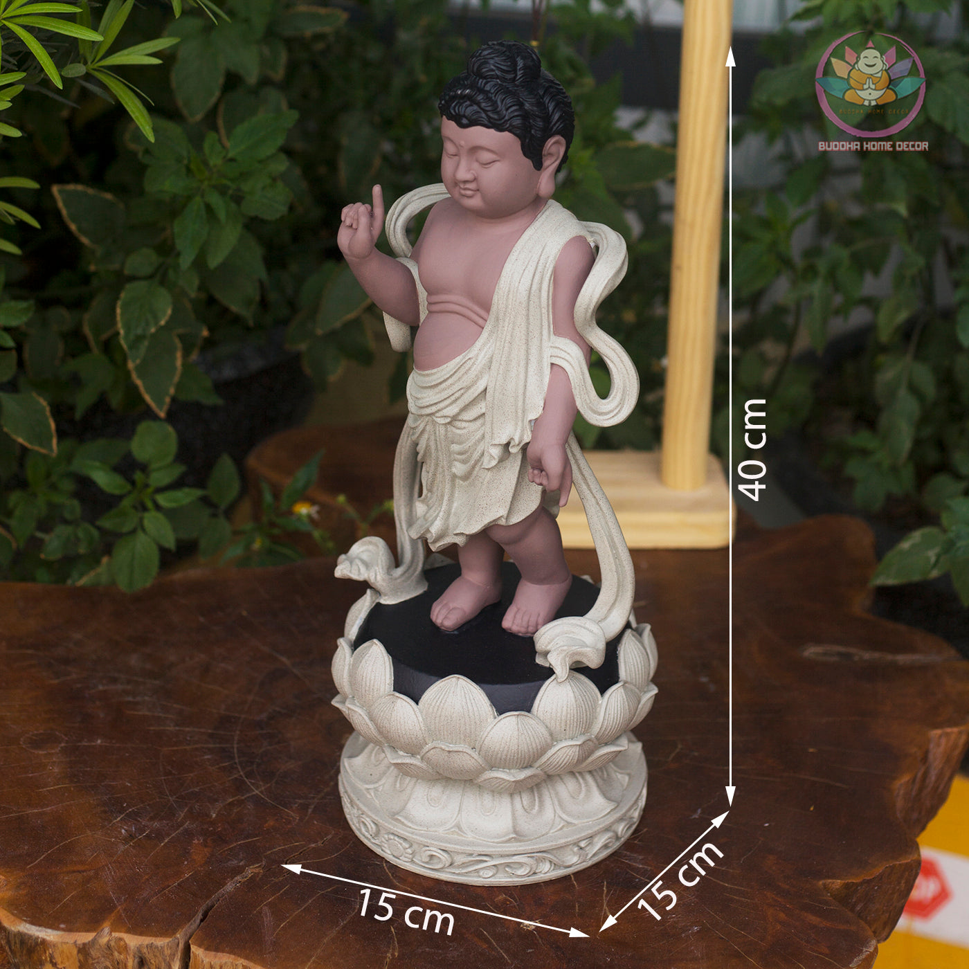 Baby Buddha Birth Statue – 15.7" Standing on Lotus | Resin Shakyamuni Nativity Sculpture | Vietnamese Buddhist Art