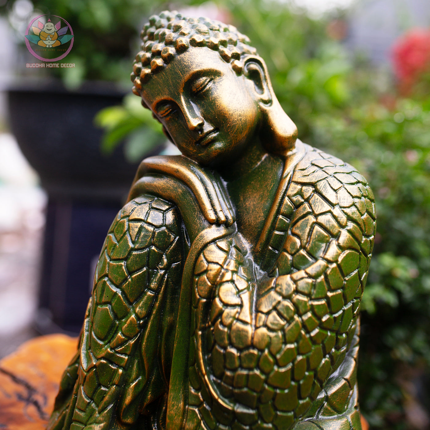 Resting Buddha Statue – Silver Finish Resin Sculpture – Zen Meditation Decor, Mindfulness Gift, Buddhist Home Altar Ornament - 13.4 inches