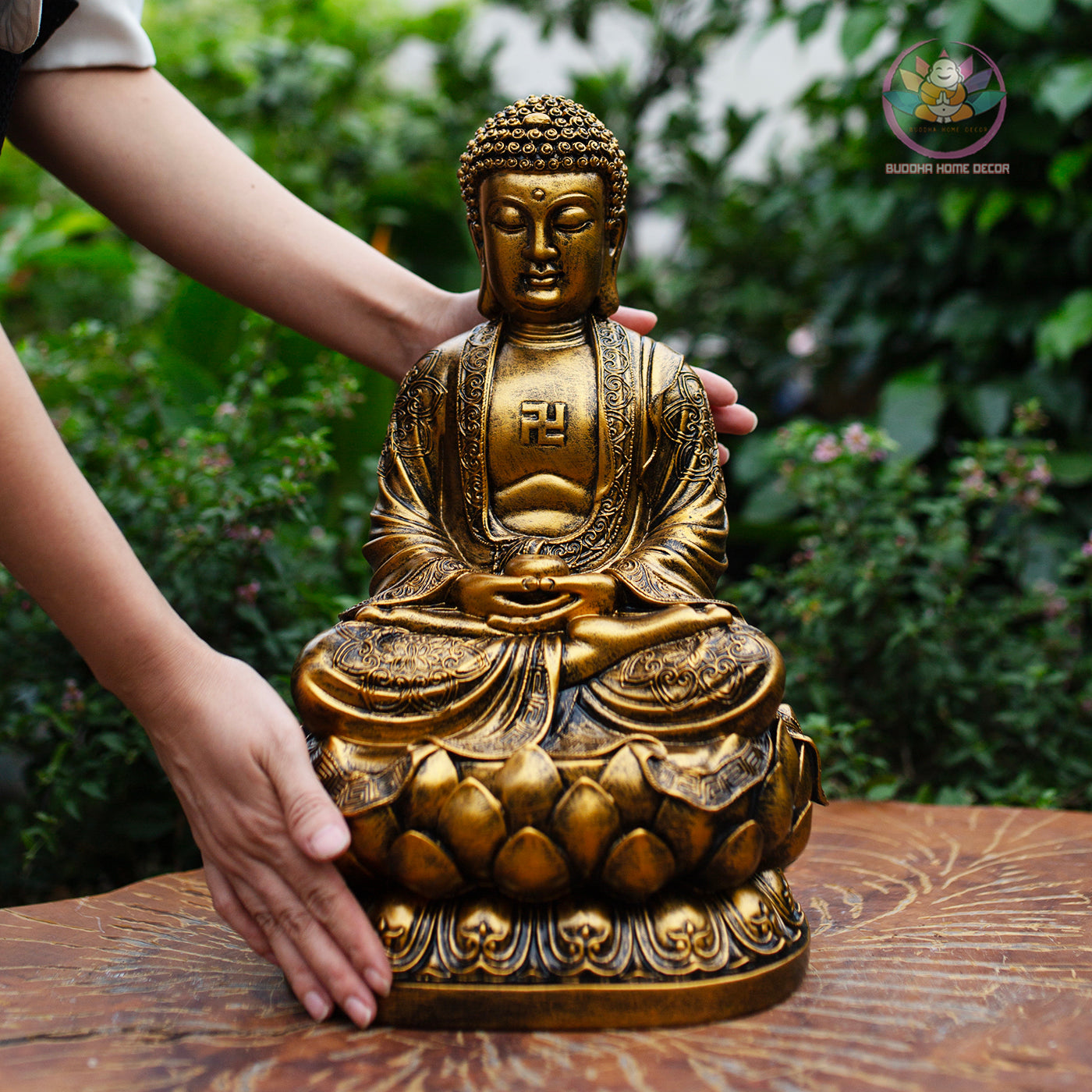Amitabha Buddha Statue – Antique Bronze Resin Sculpture – Zen Meditation Decor, Buddhist Altar Ornament, Spiritual Gift