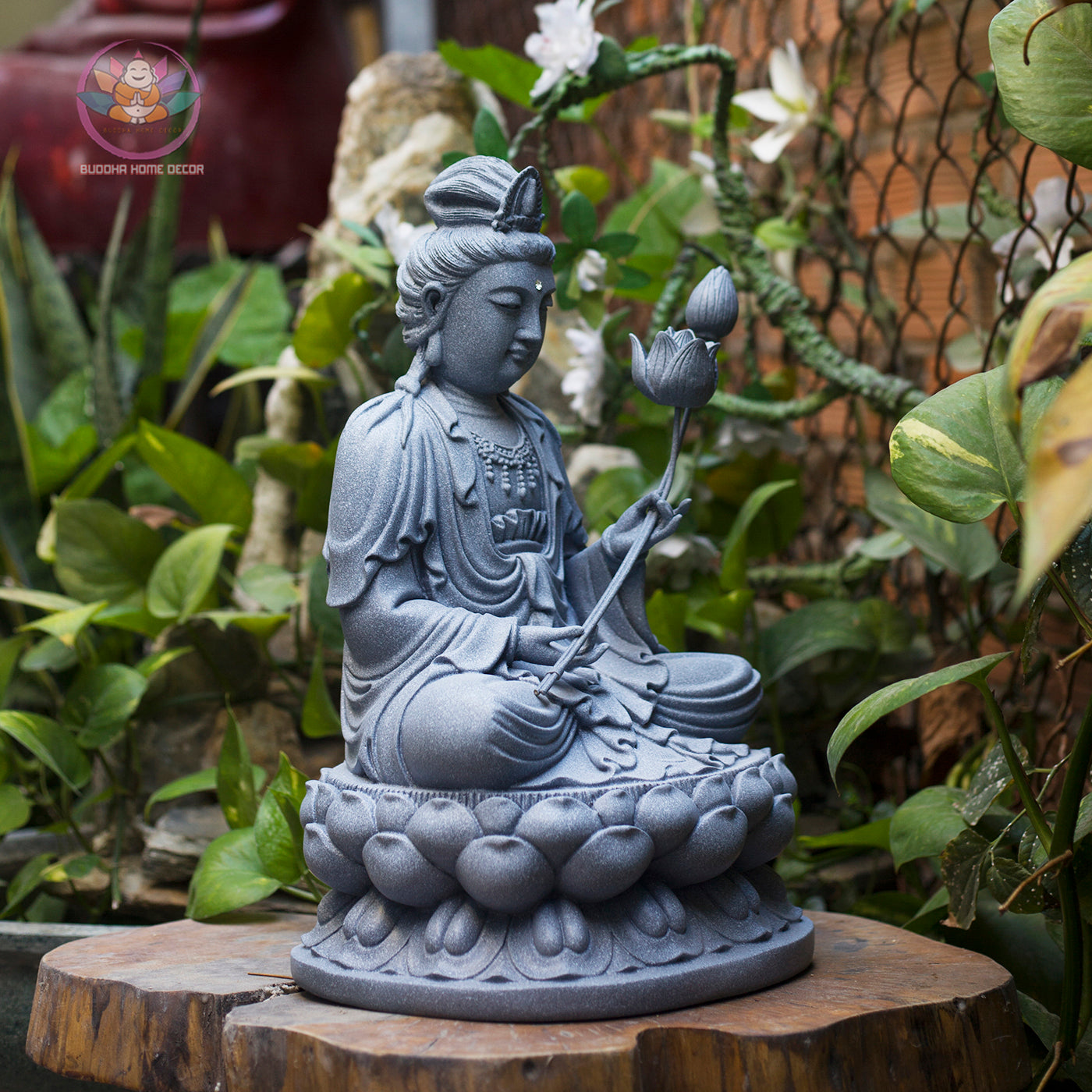 Mahasthamaprapta Bodhisattva Statue – Composite Gray Stone Finish, Seishi Buddhist Sculpture