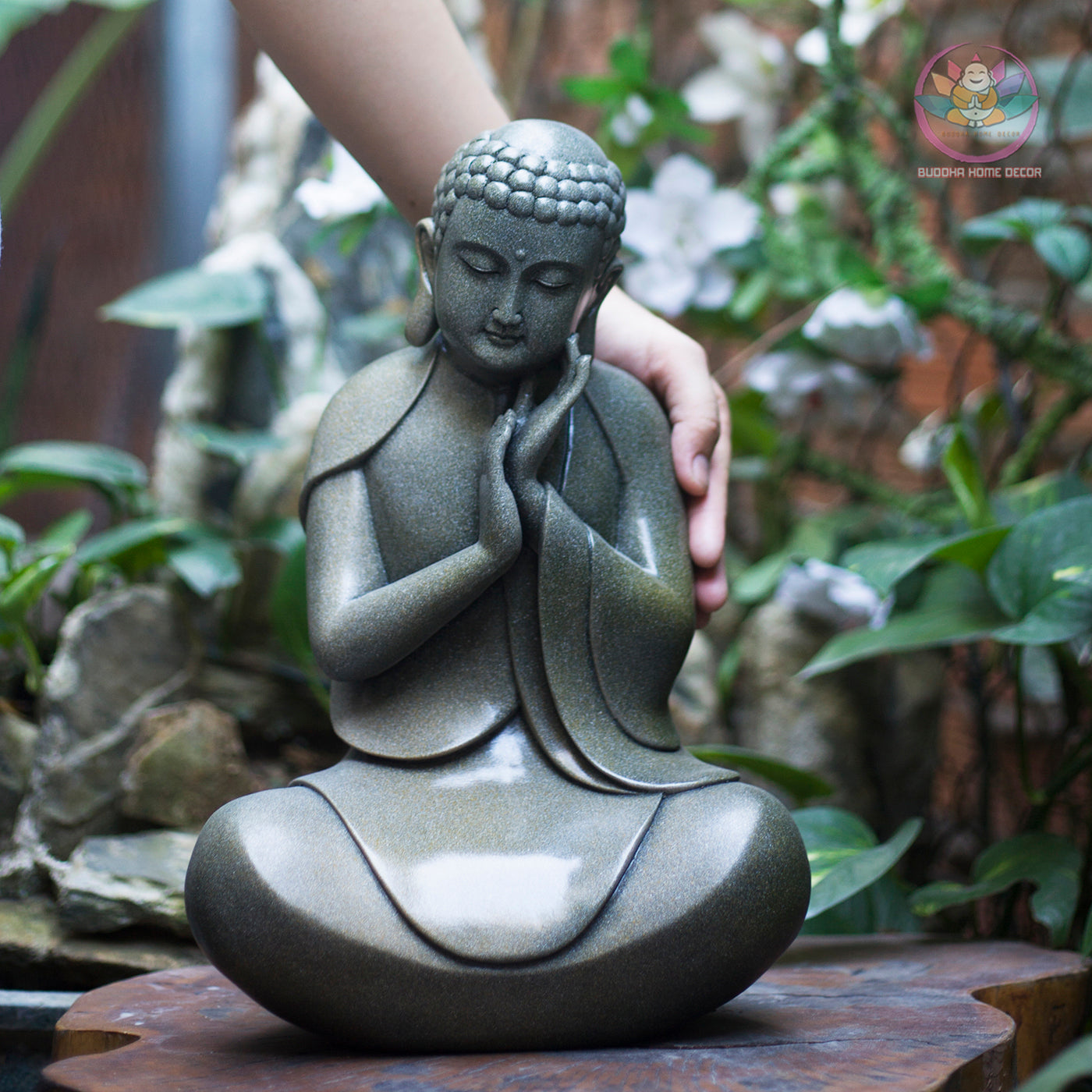 Modern Minimalist Peaceful Buddha - Zen Buddha Statue – 13.8" (35cm) | Stone-Effect Resin | Handmade Spiritual Decor from Vietnam