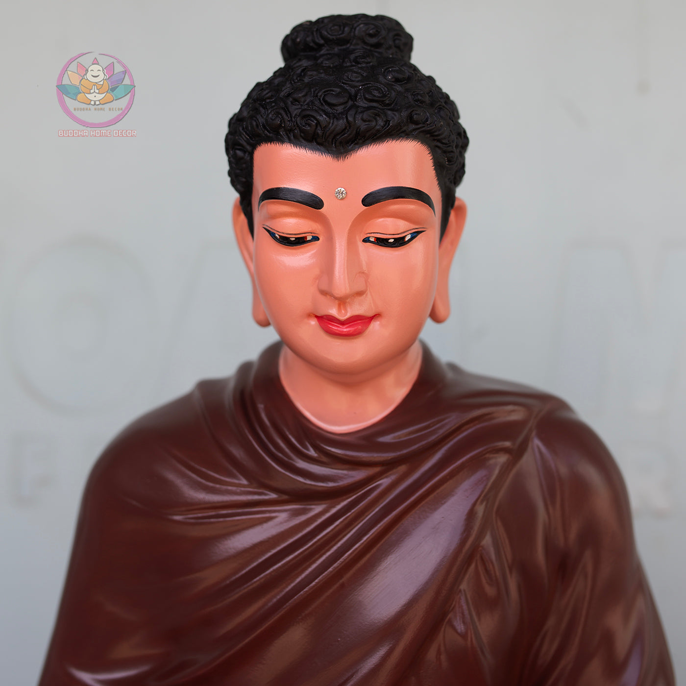 Shakyamuni Buddha Statue 23.6" Seated on Pedestial Glossy Ceramic Brown Finish