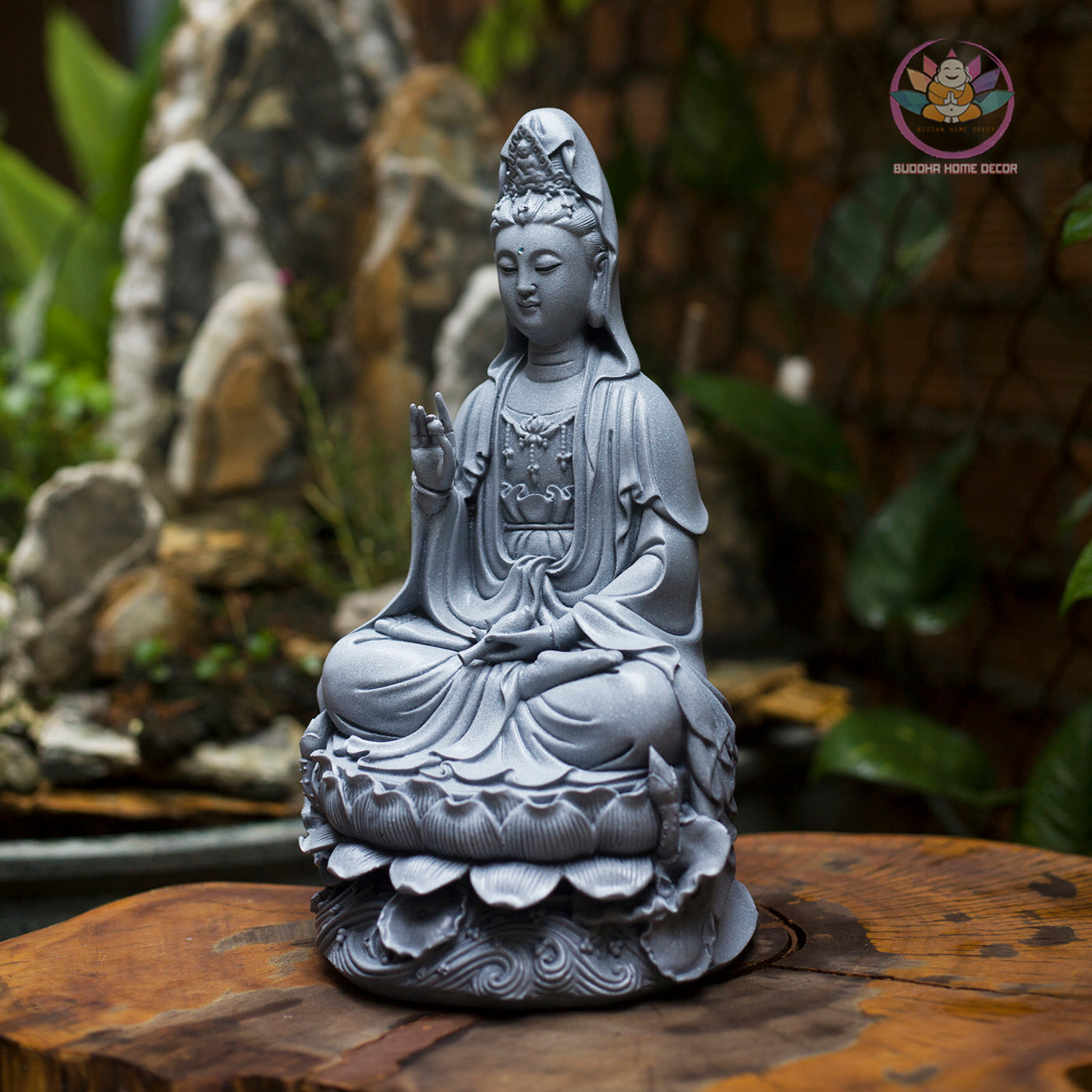 Gray Guanyin Statue 11.8” | Kuan Yin Goddess of Mercy Figurine | Resin Sculpture for Altar, Zen Home, Meditation, Spiritual Gift