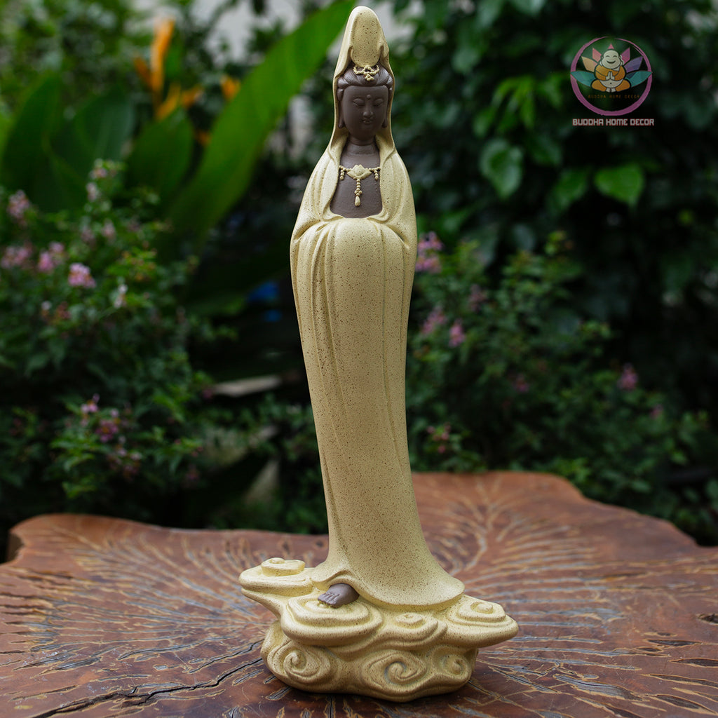 Standing Guanyin Buddha Statue 15.7" – Resin Kwan Yin Figurine, Goddess of Mercy Sculpture, Zen Home Decor, Spiritual Altar Gift