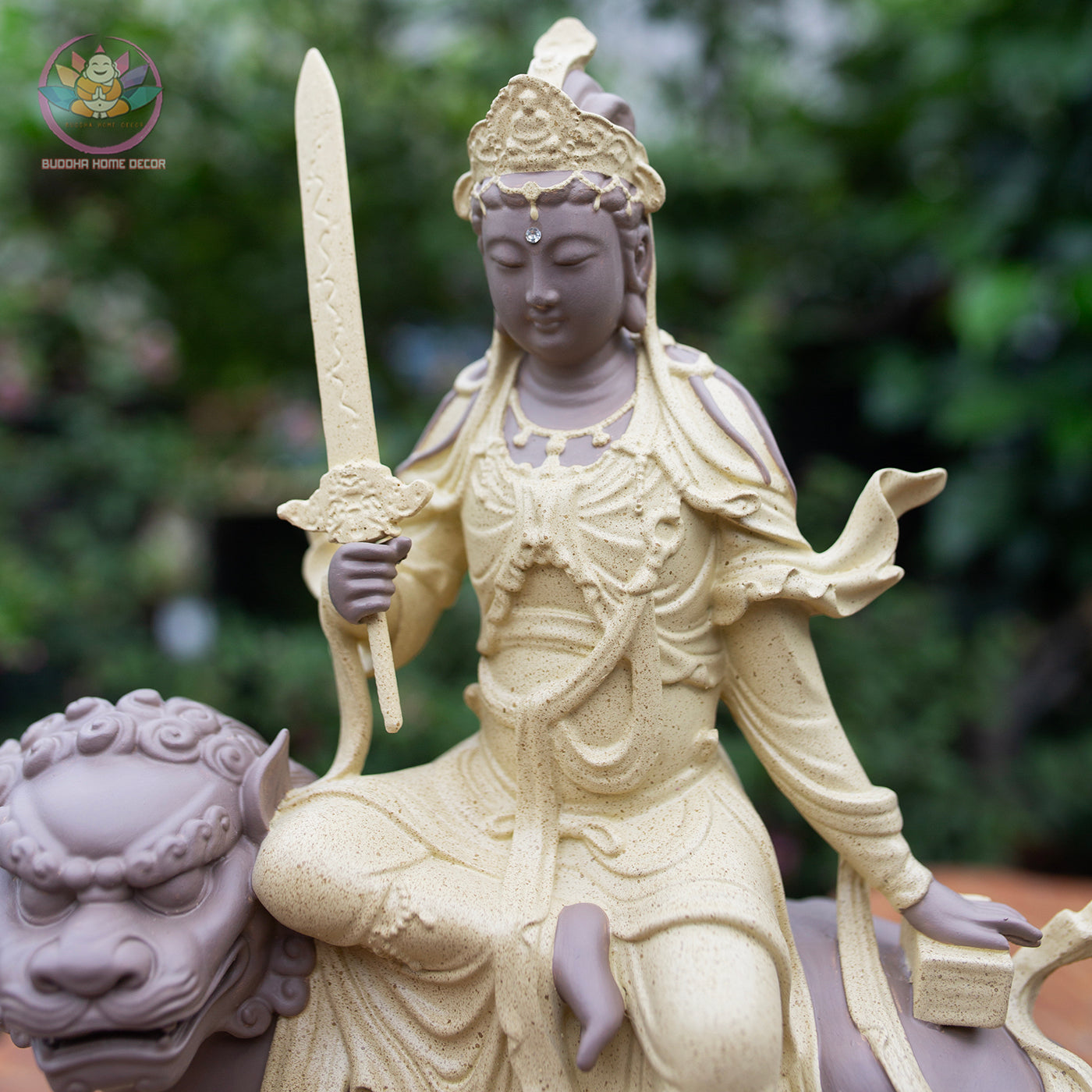 Manjushri Bodhisattva Riding Lion and Samantabhadra Riding Elephant Statue Set – Resin Buddhist Sculptures, Zen Home Altar Spiritual Decor