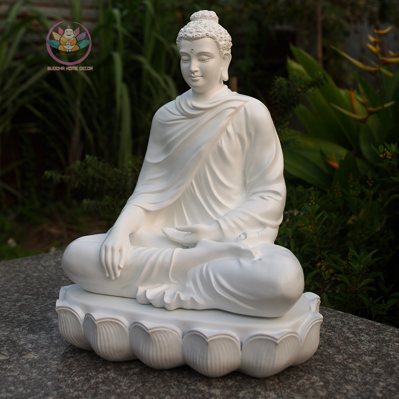Large White Shakyamuni Buddha Statue – Handmade Lotus Base Meditation Decor