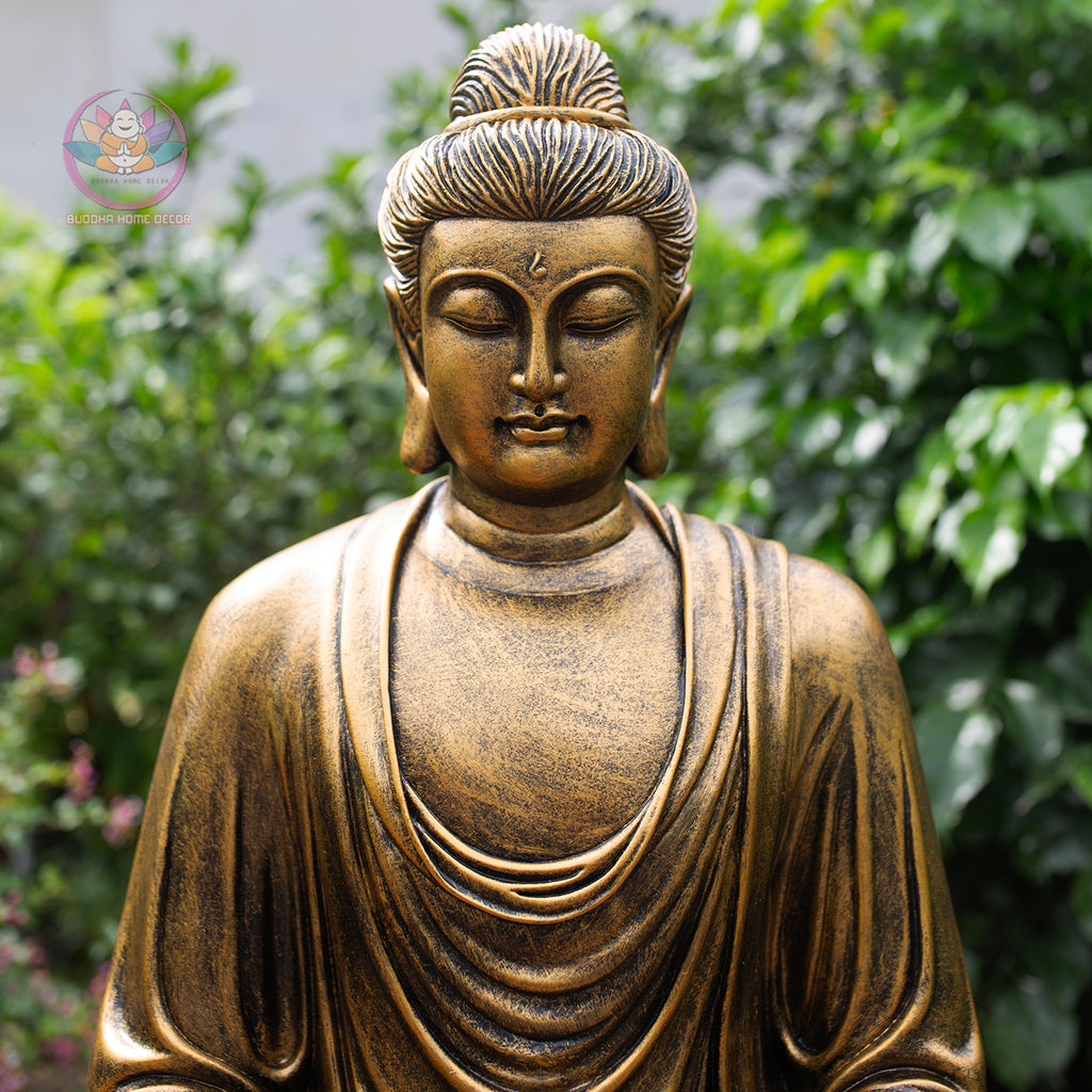 Antique Bronze Finish Buddha Statue – Large Seated Shakyamuni Meditation Sculpture for Home & Garden