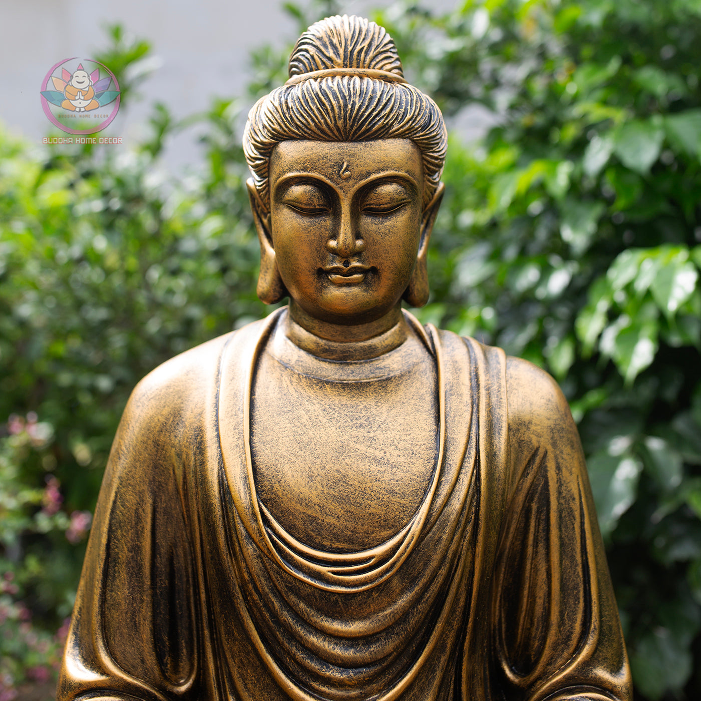 Antique Bronze Finish Buddha Statue – Large Seated Shakyamuni Meditation Sculpture for Home & Garden