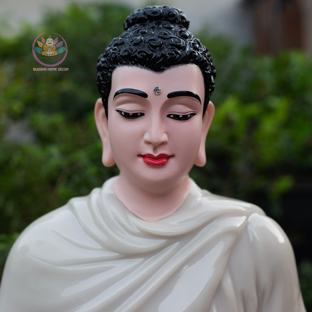 White Crystal Shakyamuni Buddha Statue – Handmade Meditation Buddha Decor