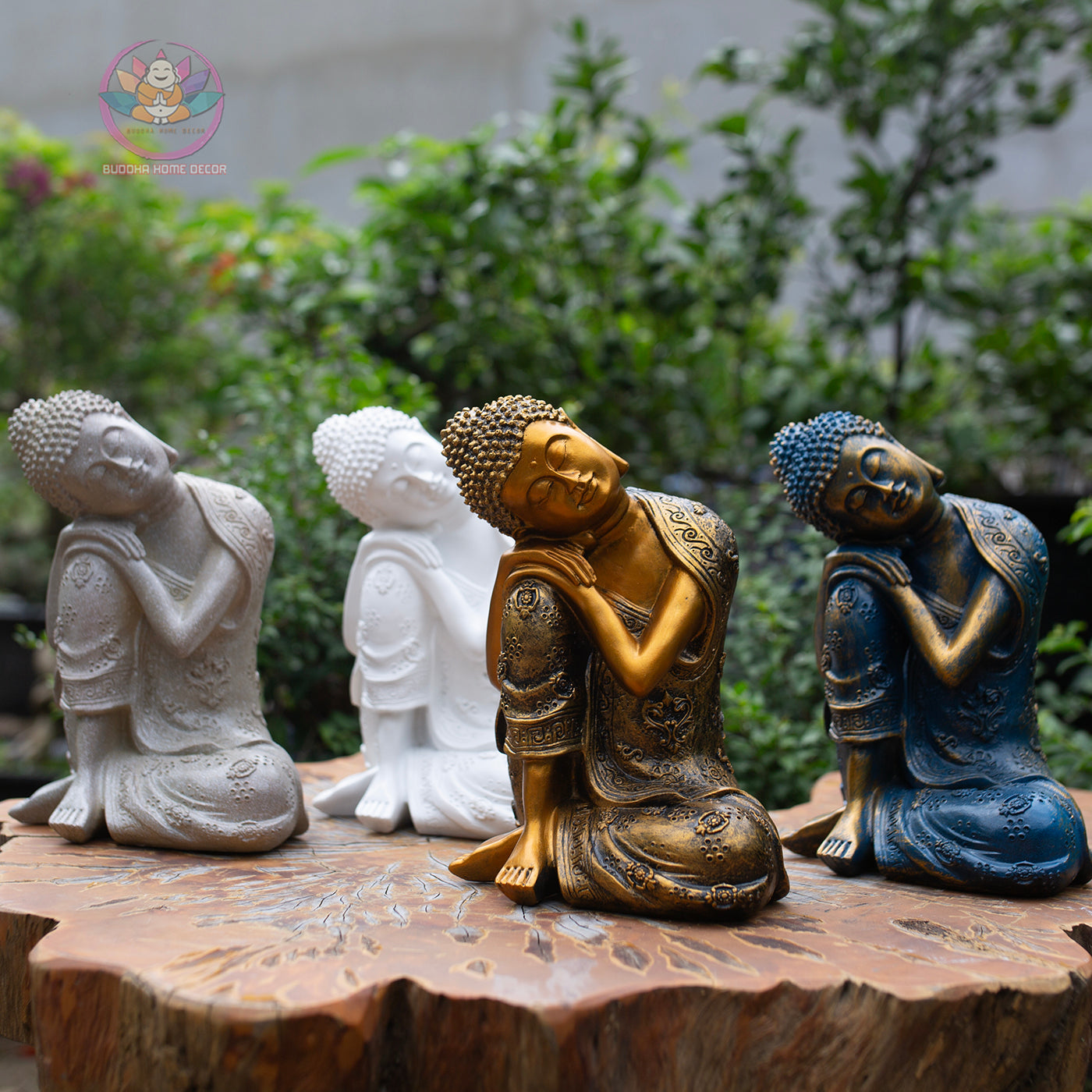 Resting Buddha Statue 9" – Golden Antique Finish Peaceful Sleeping Buddha Figurine