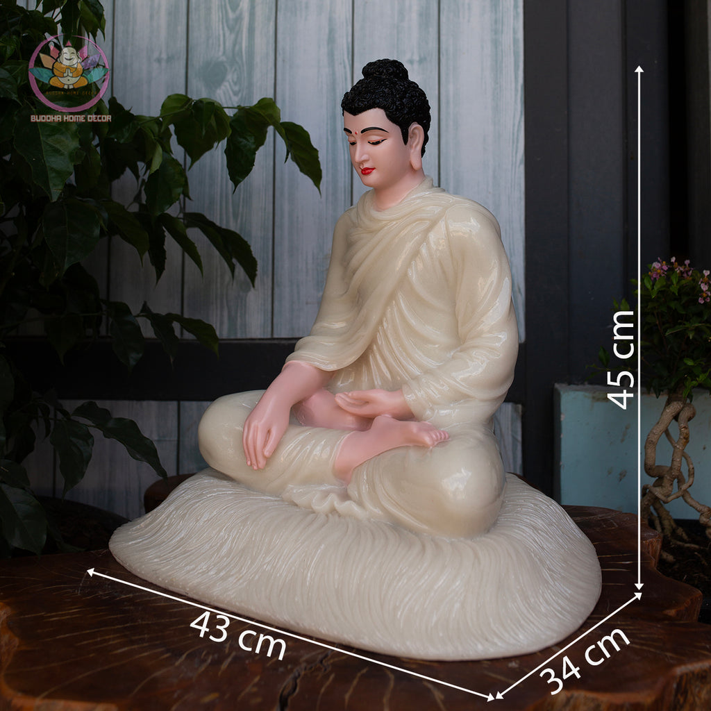 Quartz Stone Look Buddha Statue – 17.7" (45cm) | Shakyamuni Meditation Sculpture | Handcrafted Altar Decor | Vietnamese Buddhist Art