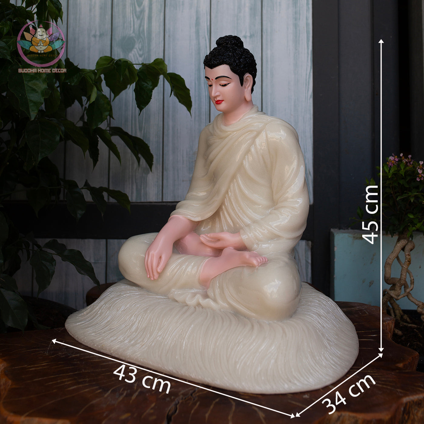 Quartz Stone Look Buddha Statue – 17.7" (45cm) | Shakyamuni Meditation Sculpture | Handcrafted Altar Decor | Vietnamese Buddhist Art
