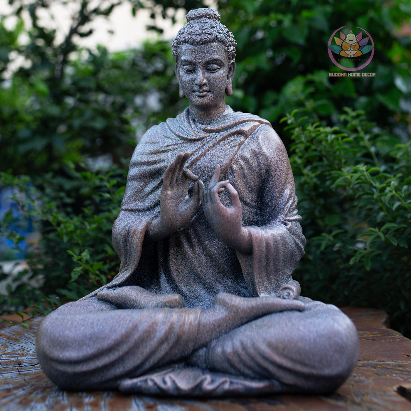 Shakyamuni Buddha Statue 14.5" | Composite Resin and Stone Powder | Granite Stone Finish | Turning the Wheel of Dharma Pose