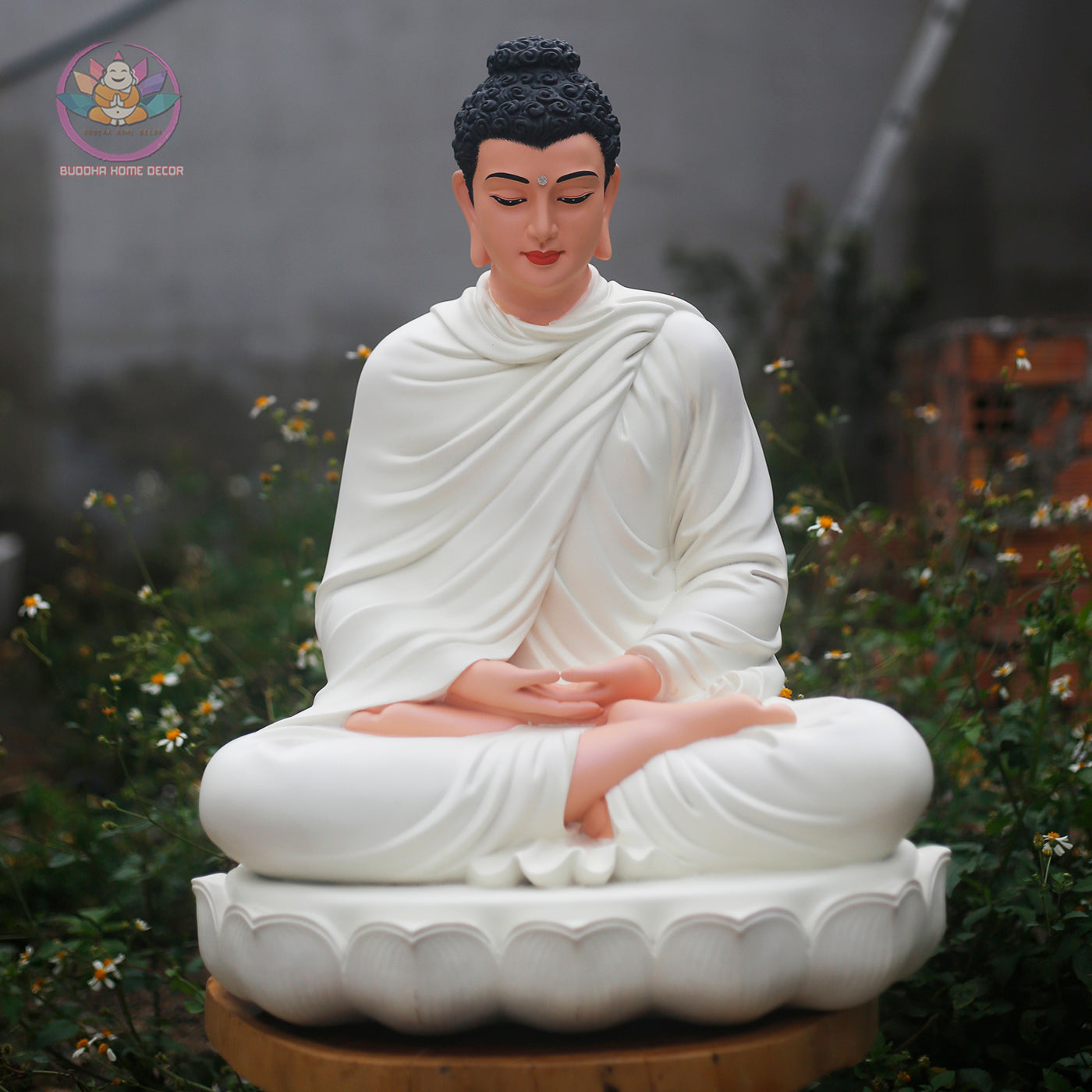 White Buddha Meditation Statue – 23.6" Resin Shakyamuni Buddha Figurine – Zen Altar, Meditation Space, Asian Spiritual Decor Gift