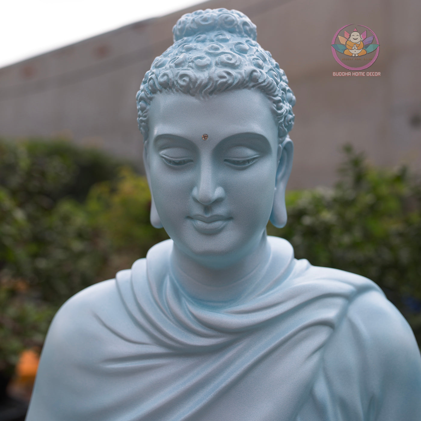 Shakyamuni Buddha Statue 29.5" – Large Resin & Stone Powder Buddha in Stone Grey or Light Teal Finish