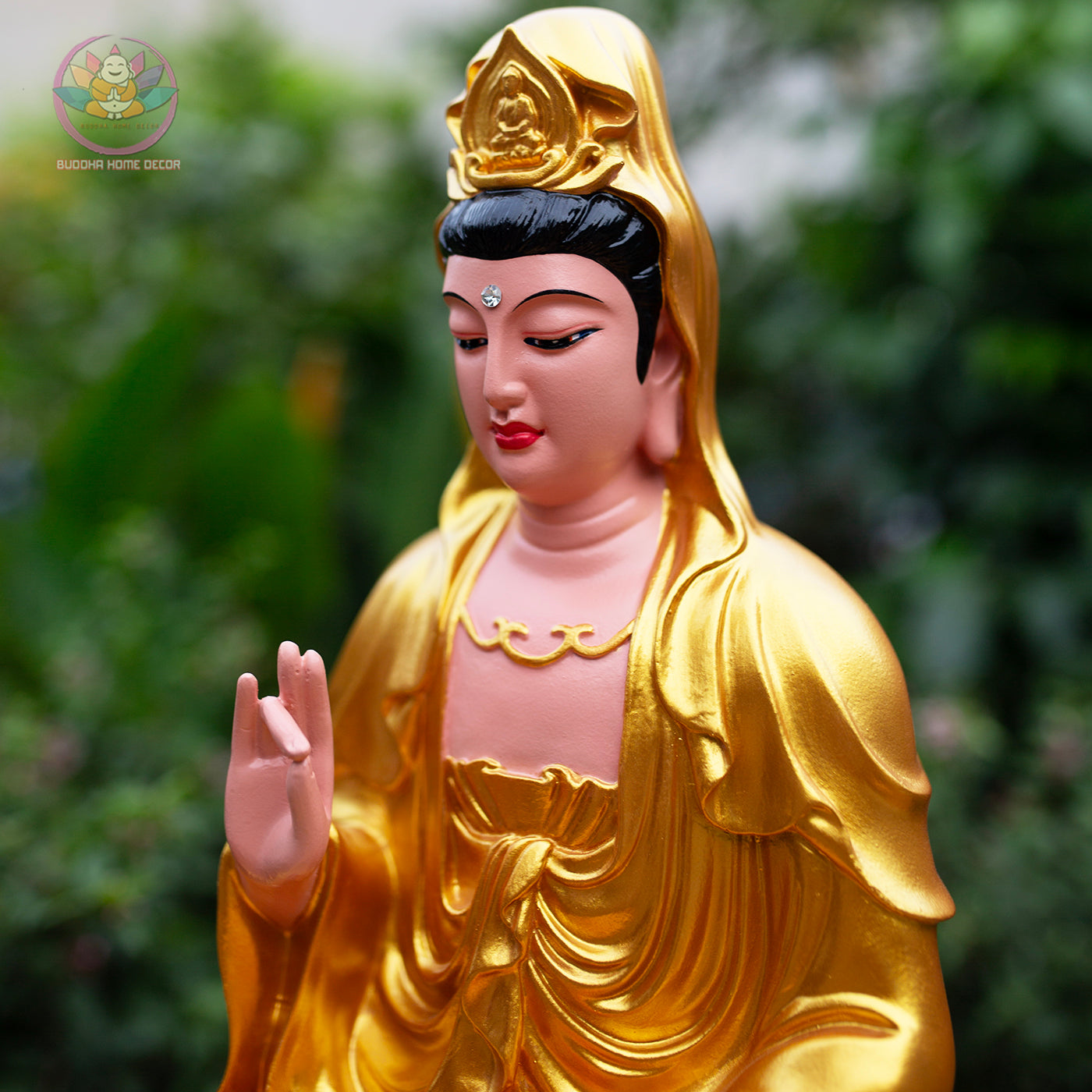 Golden Quan Yin Statue – Large Guanyin Goddess of Mercy on Lotus, Buddhist Altar & Meditation Room Decor (17.7”H x 12.2”W x 9.4”D)