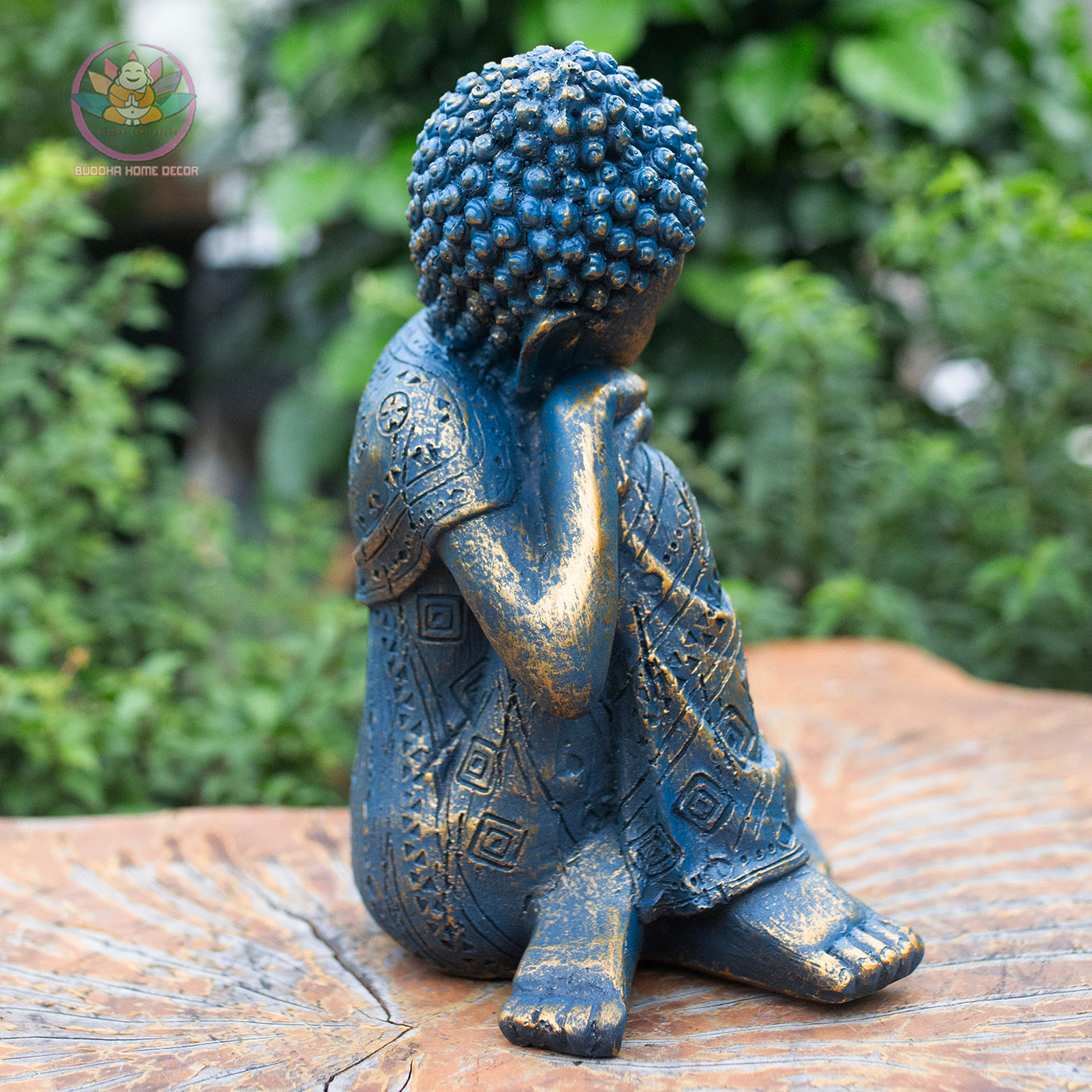 Resting Buddha Statue 9.4" – Blue Gold Finish Peaceful Sleeping Buddha Sculpture
