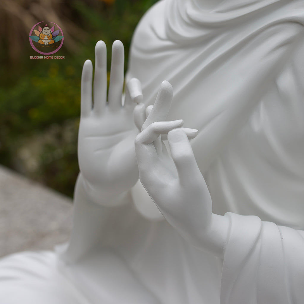 Large Shakyamuni Buddha Dharmachakra Statue, White Meditation Buddha Sculpture, Buddhist Altar Decor, Zen Home Statue, Spiritual Gift