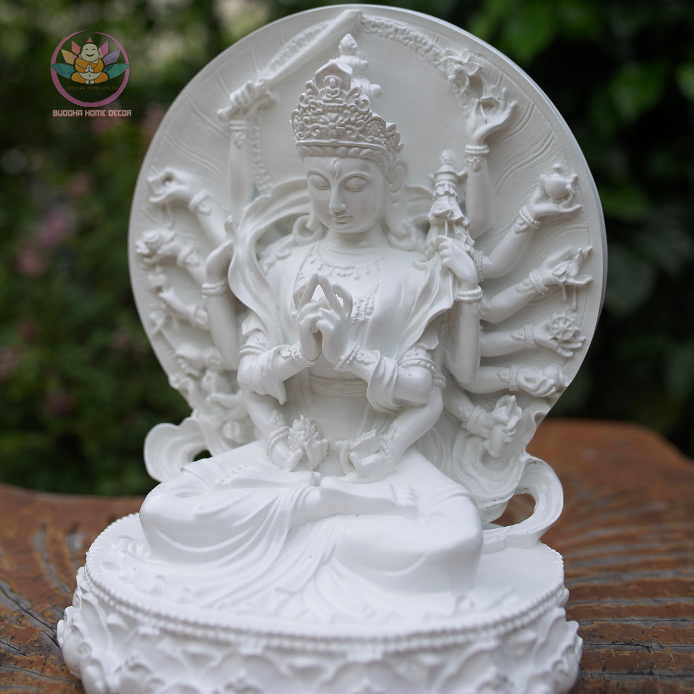 Cundi Bodhisattva Statue 9.4" – White Resin Multi-Armed Buddha for Home & Altar Decor