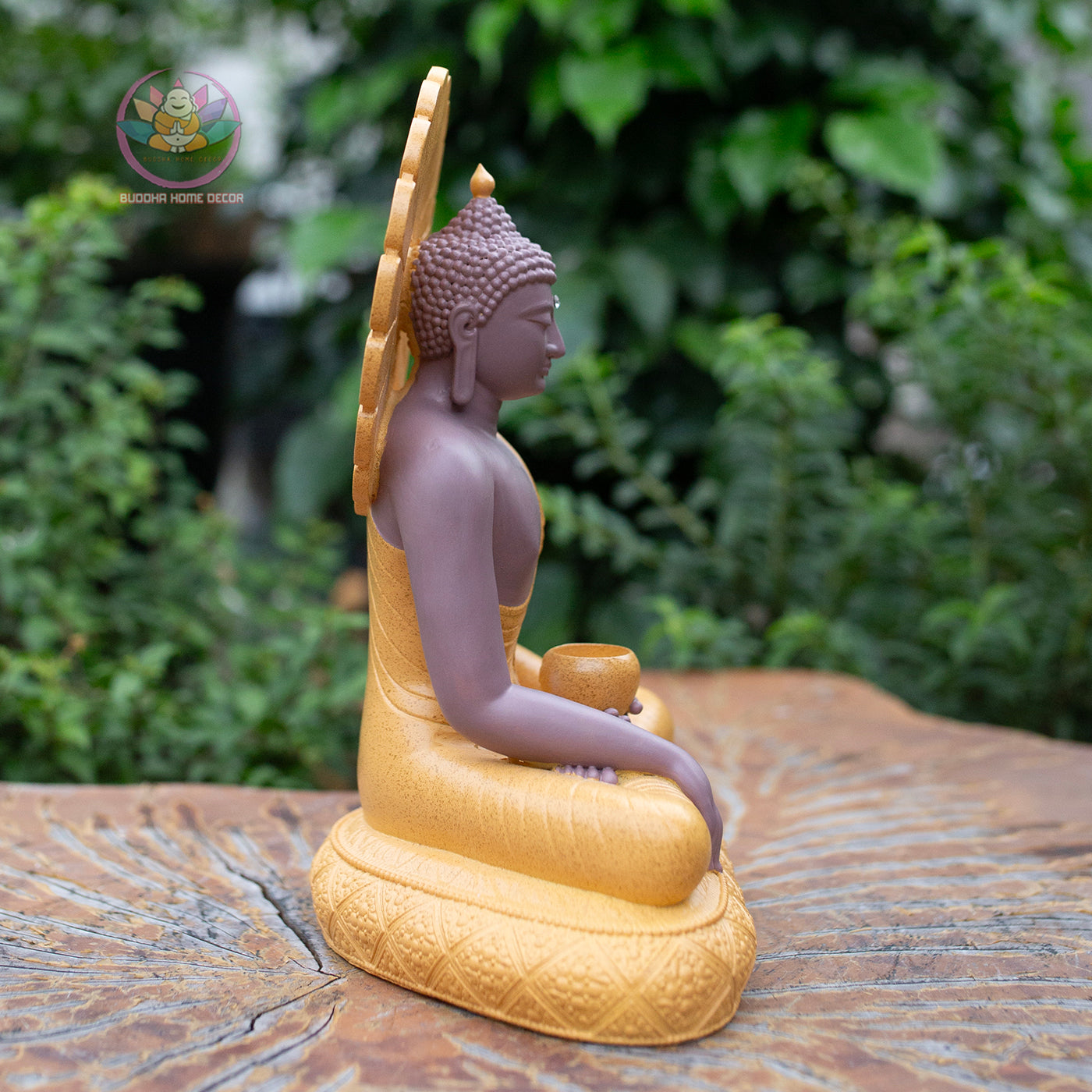 Jade Buddha Statue 9.4" – Resin & Stone Powder Seated Buddha with Halo