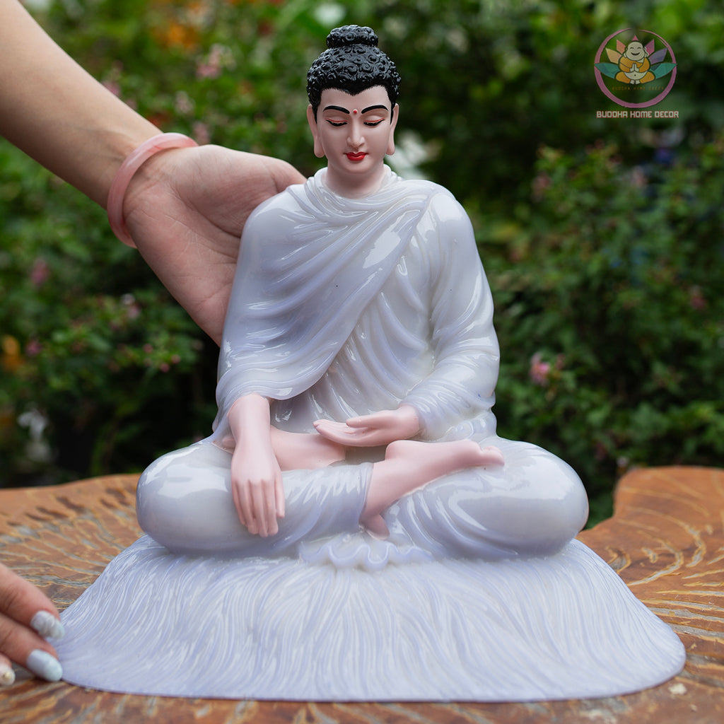 11.8" Shakyamuni Buddha Statue – Glossy Lilac Resin Meditation Figurine, Seated Buddhist Sculpture for Zen Home Altar, Yoga Studio Decor