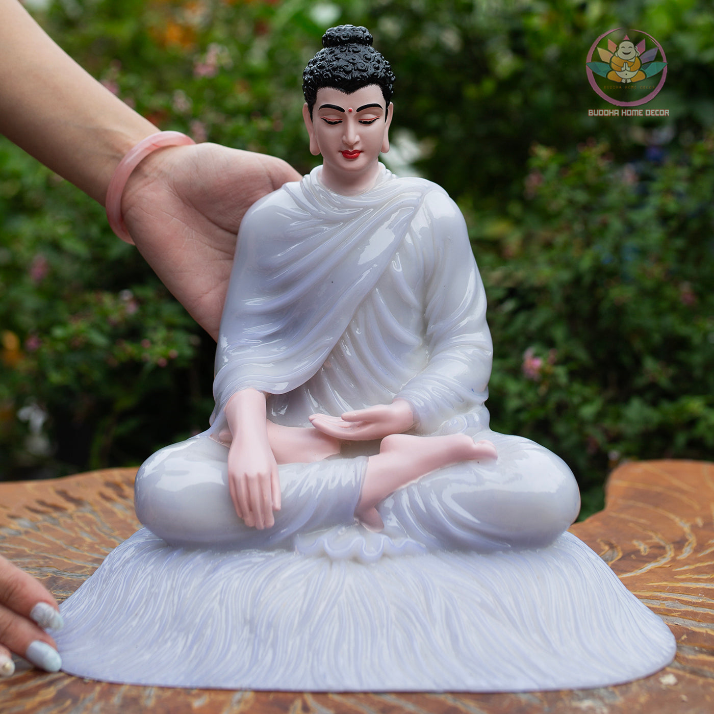 11.8" Shakyamuni Buddha Statue – Glossy Lilac Resin Meditation Figurine, Seated Buddhist Sculpture for Zen Home Altar, Yoga Studio Decor