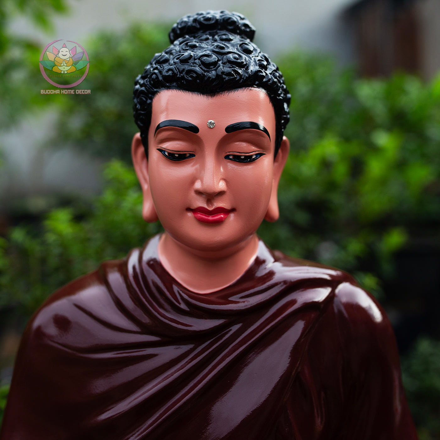 Shakyamuni Buddha Statue 19.7" | Composite Resin and Stone Powder | Glossy Ceramic Brown Finish