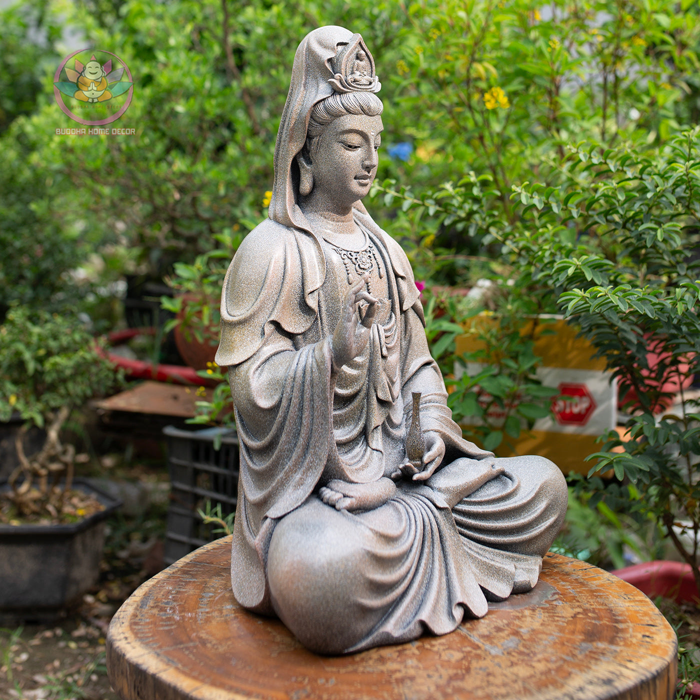Seated Quan Yin Statue 18.5" | Composite Resin and Stone Powder | White Finish Guan Yin Bodhisattva