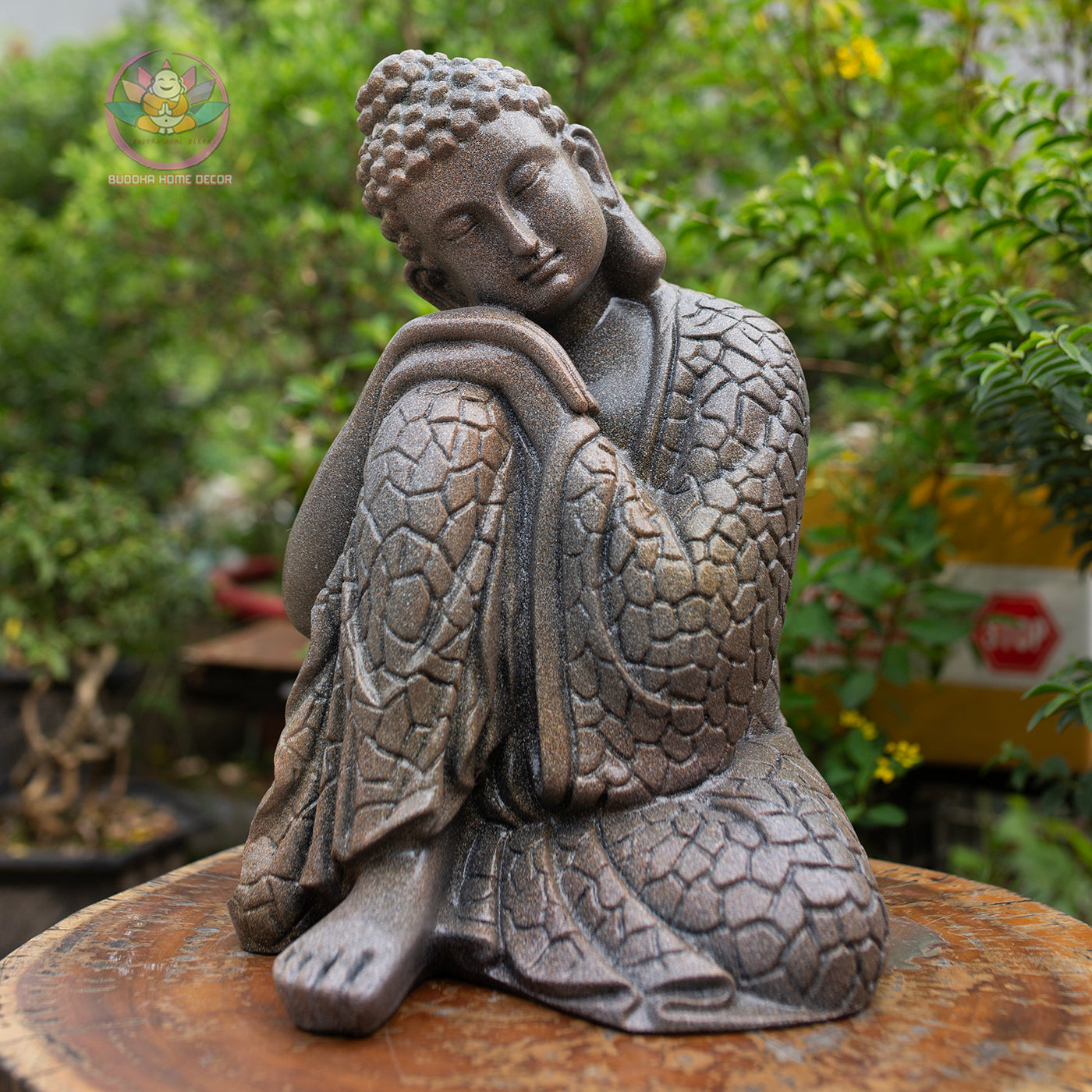 Resting Buddha Statue – Silver Finish Resin Sculpture – Zen Meditation Decor, Mindfulness Gift, Buddhist Home Altar Ornament - 13.4 inches