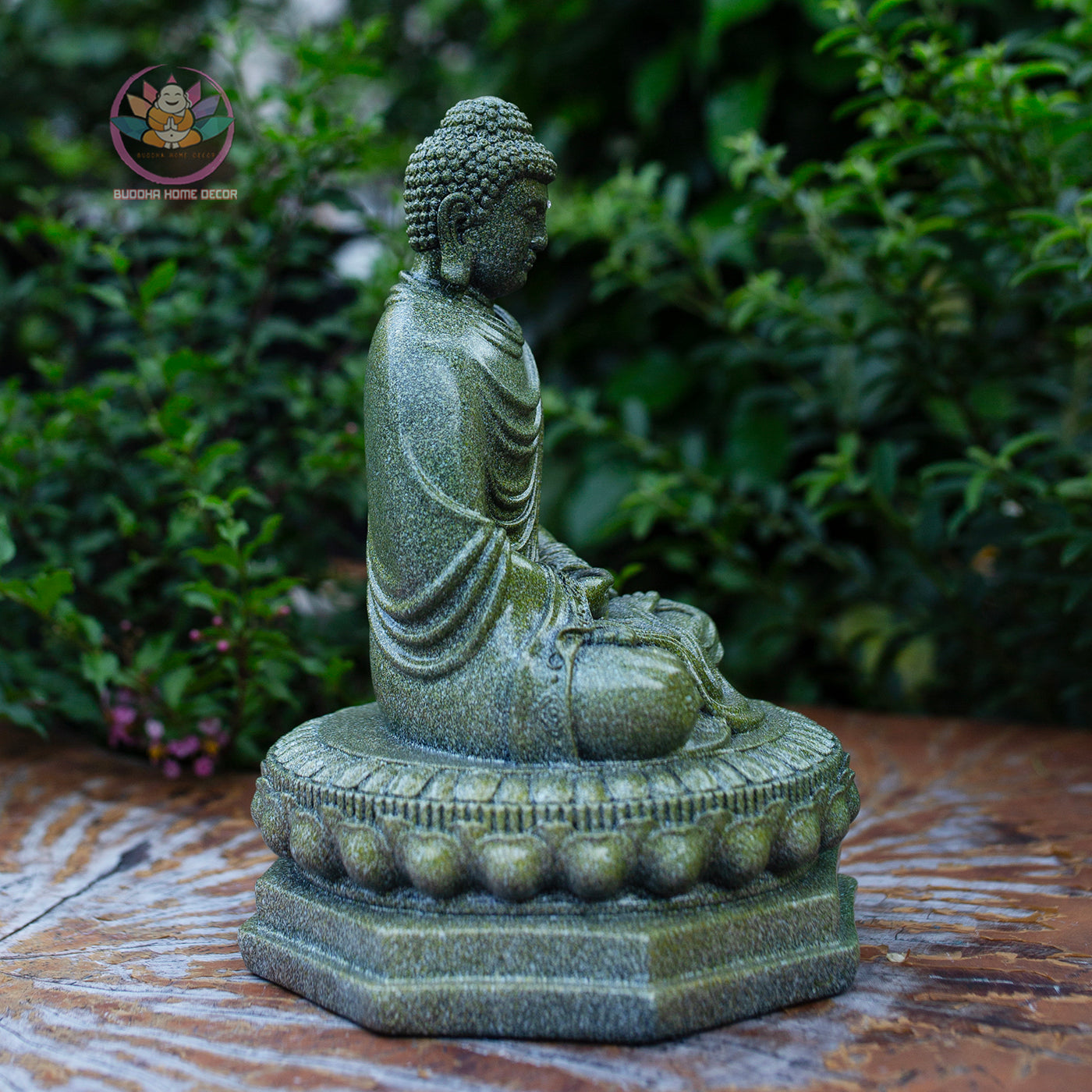 Shakyamuni Buddha Statue | Composite Resin and Stone Powder | Granite Stone Finish | Seated Meditation Buddha on Lotus Pedestal