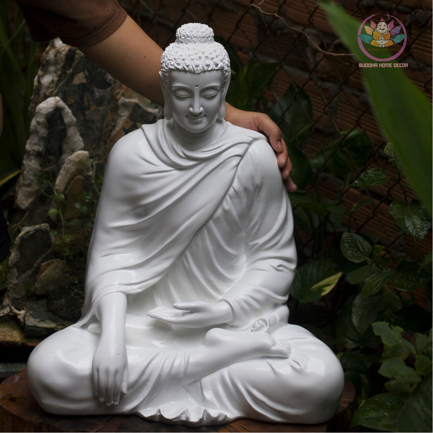 Blue-Grey Buddha Statue – 19.7" (50cm) Shakyamuni in Meditation | Satin Resin Finish | Handcrafted Buddhist Decor from Vietnam
