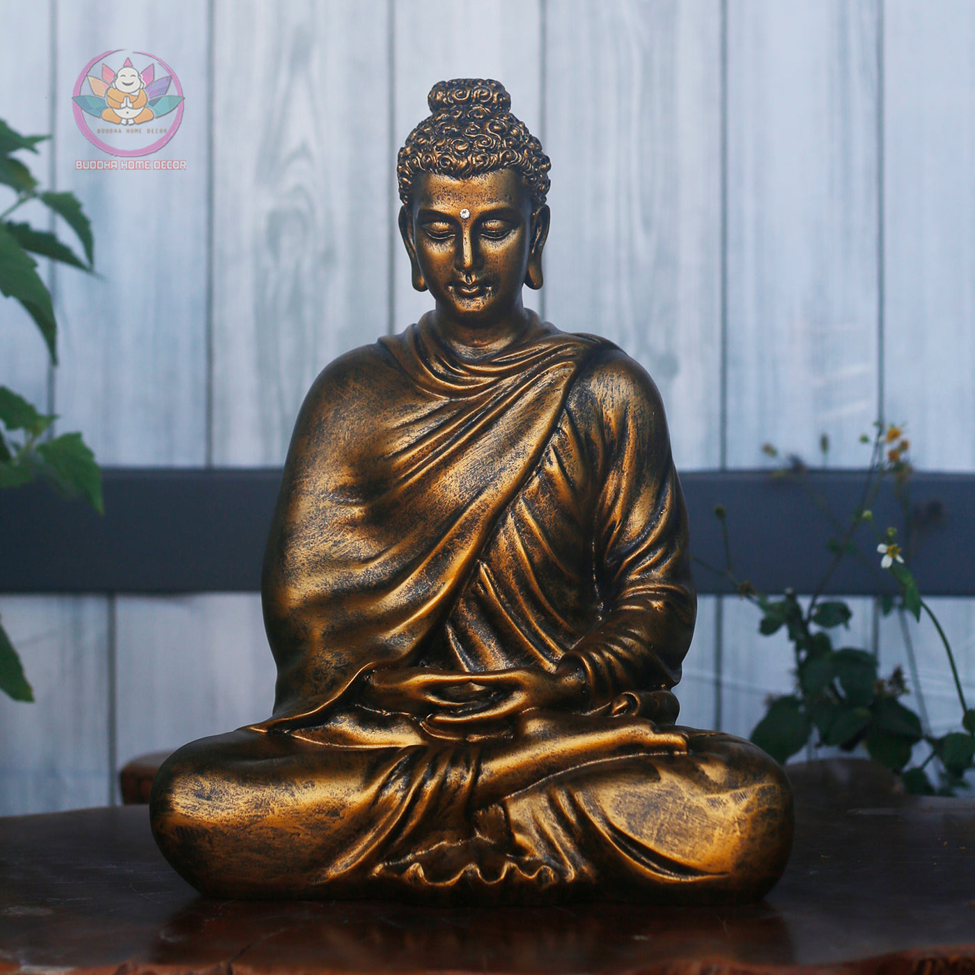 Antique Bronze Shakyamuni Buddha Statue – 13.7" Resin Sculpture | Vintage Look for Meditation, Home Altar & Spiritual Gift
