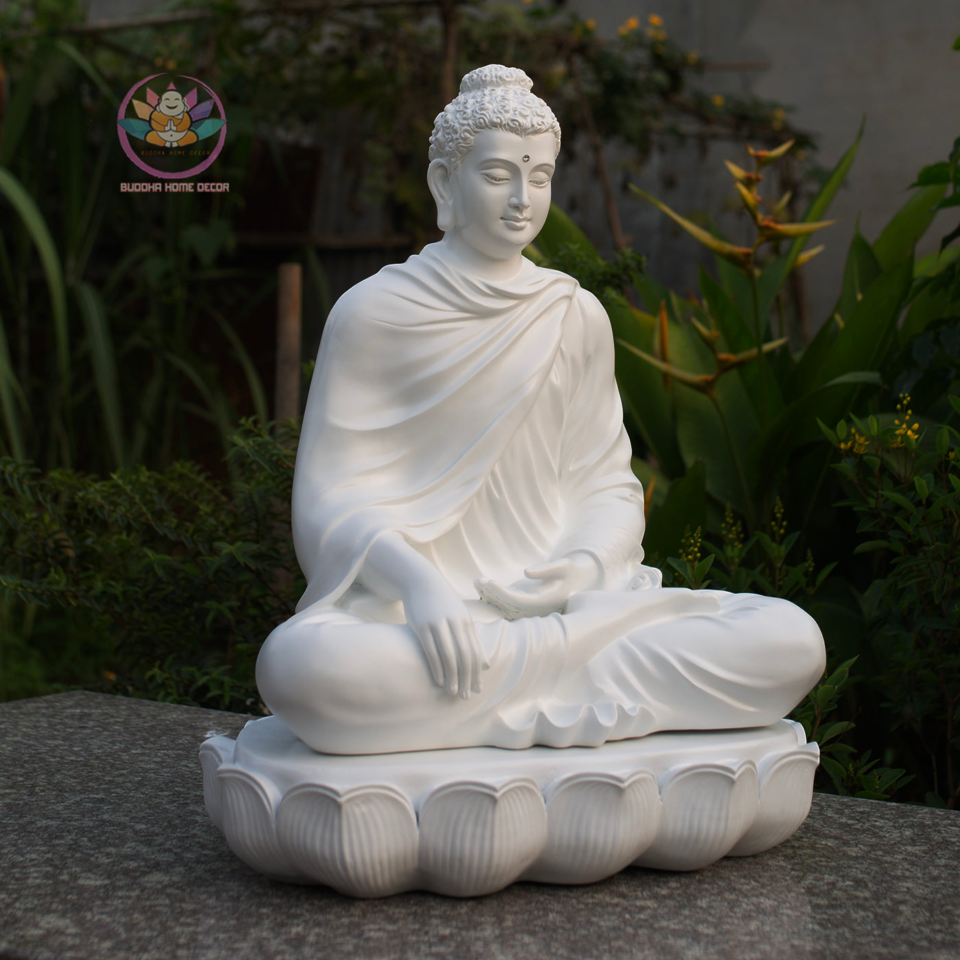 Large White Shakyamuni Buddha Statue – Handmade Lotus Base Meditation Decor